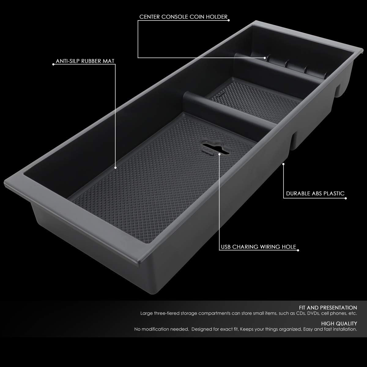 Dna Motoring Ztl-Y-0073 Factory Style Center Console Organizer Tray Storage Box Replacement,Black