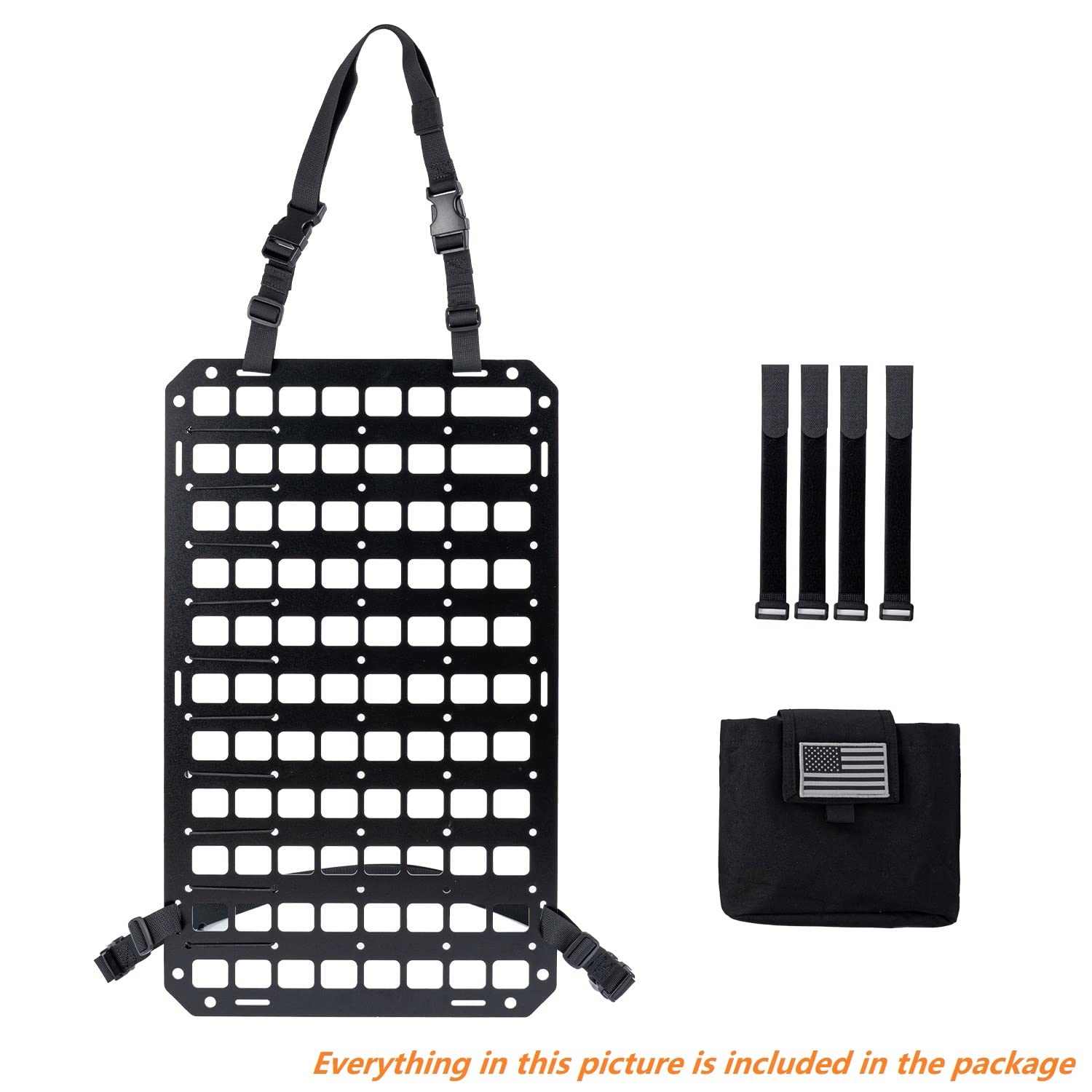 TACNEX Rigid MOLLE Panel - Aluminum Alloy Vehicle Seat Back Organizer, Black Tactical Gear Holder