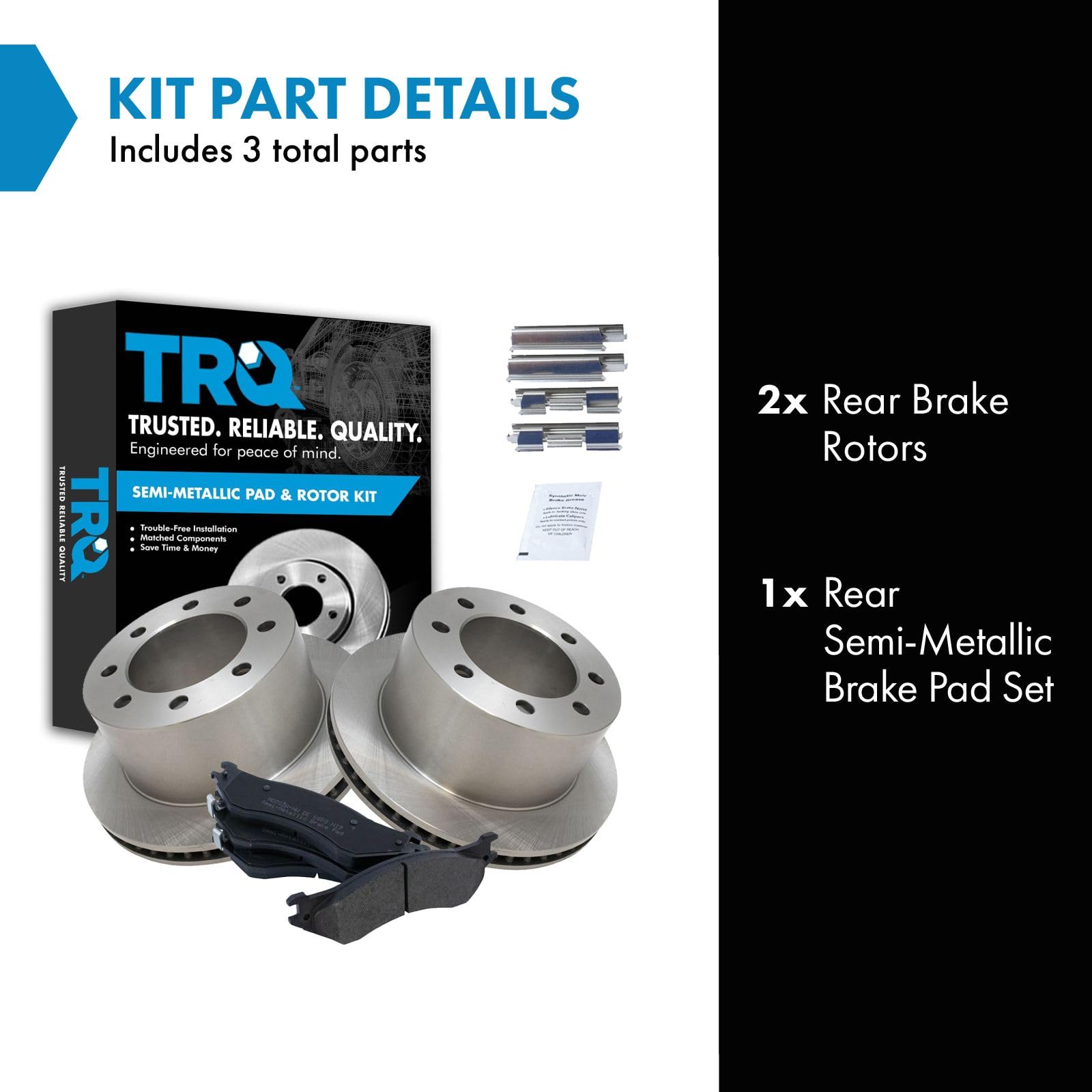 Trq Rear Brake Pad & Rotor Kit Brake Pads Brake Rotor Semi-Metallic Compatible With 2001-2002 Dodge Ram 2500 Ram 3500