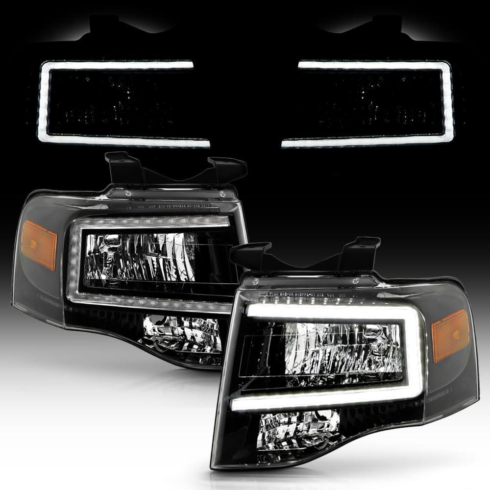 KEEKPO - For 2007-2014 Ford Expedition Upgrade Style Black Housing Headlights Headlamps Replacement Pair Set Left+Right