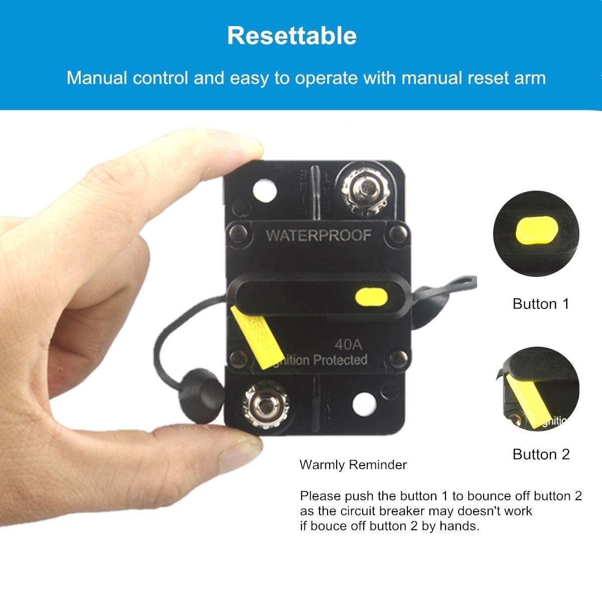 Wohhom 40 Amp Circuit Breaker Dc 12V -48V Waterproof 30A-300A Manual Reset Fuse Inverter For Trolling Motor Auto Car Rv Marine B