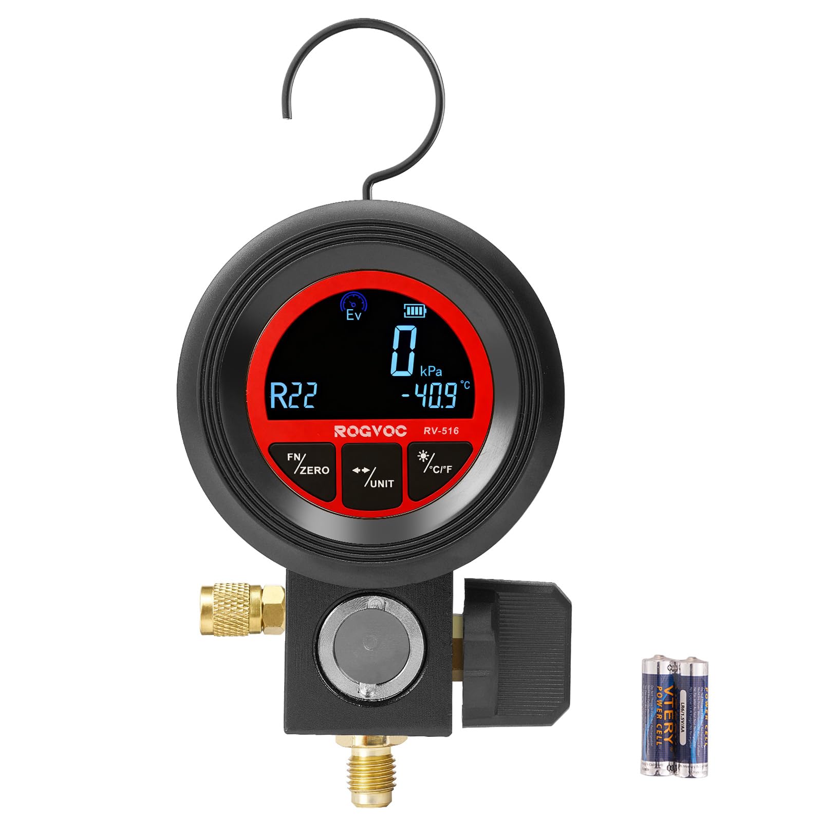 ROGVOC Digital Single Gauge for HVAC, Vacuum and Pressure Test Tool Compatible with R410A R32 R134A R1234yf, LCD Display for AC 