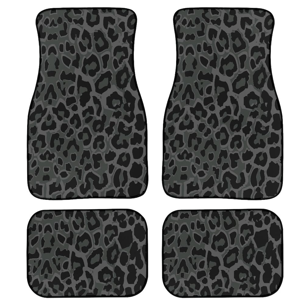 LONSANT Black Leopard Print Car Floor Mats Set of 4,Leopard Skin Wildlife Fur Cheetah Print Vehicle Front Rear Carpets Mats Univ