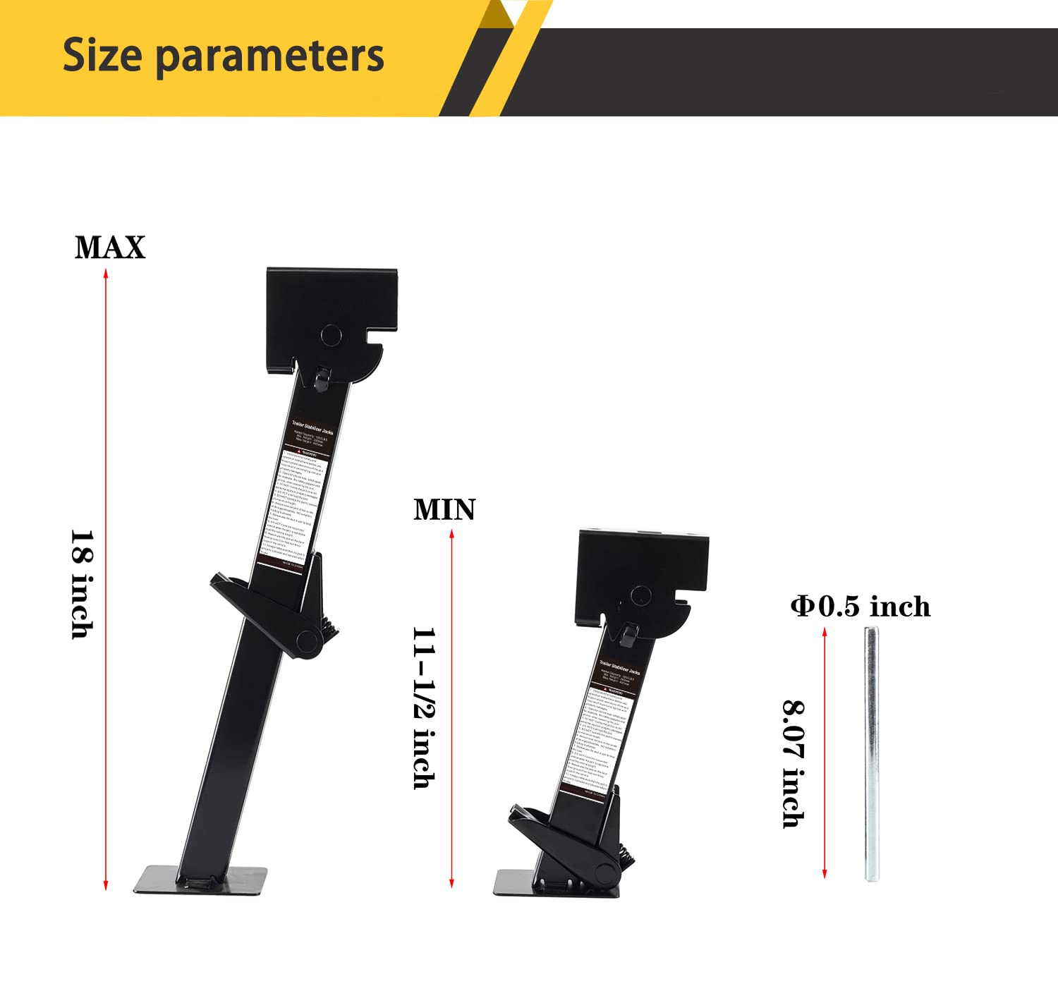 Pair Of Trailer Stabilizer Jacks Telescoping Rv Camper Accessories For Travel 450Kg(1000 Lbs) Capacity Each, 11.5''-18''