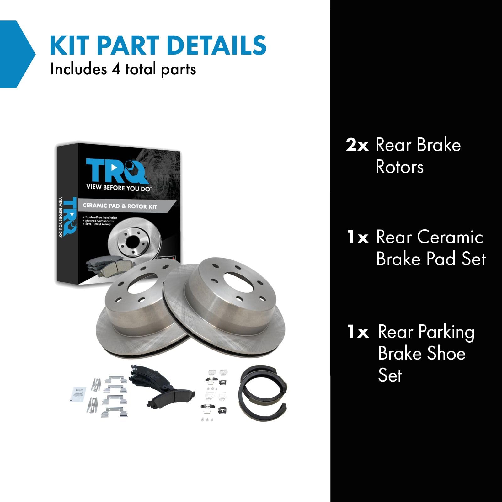 Trq Rear Brake Pad & Rotor Kit Brake Pads Brake Rotor Parking Brake Shoe Set Ceramic Compatible With 2002 Chevrolet Silverado 15