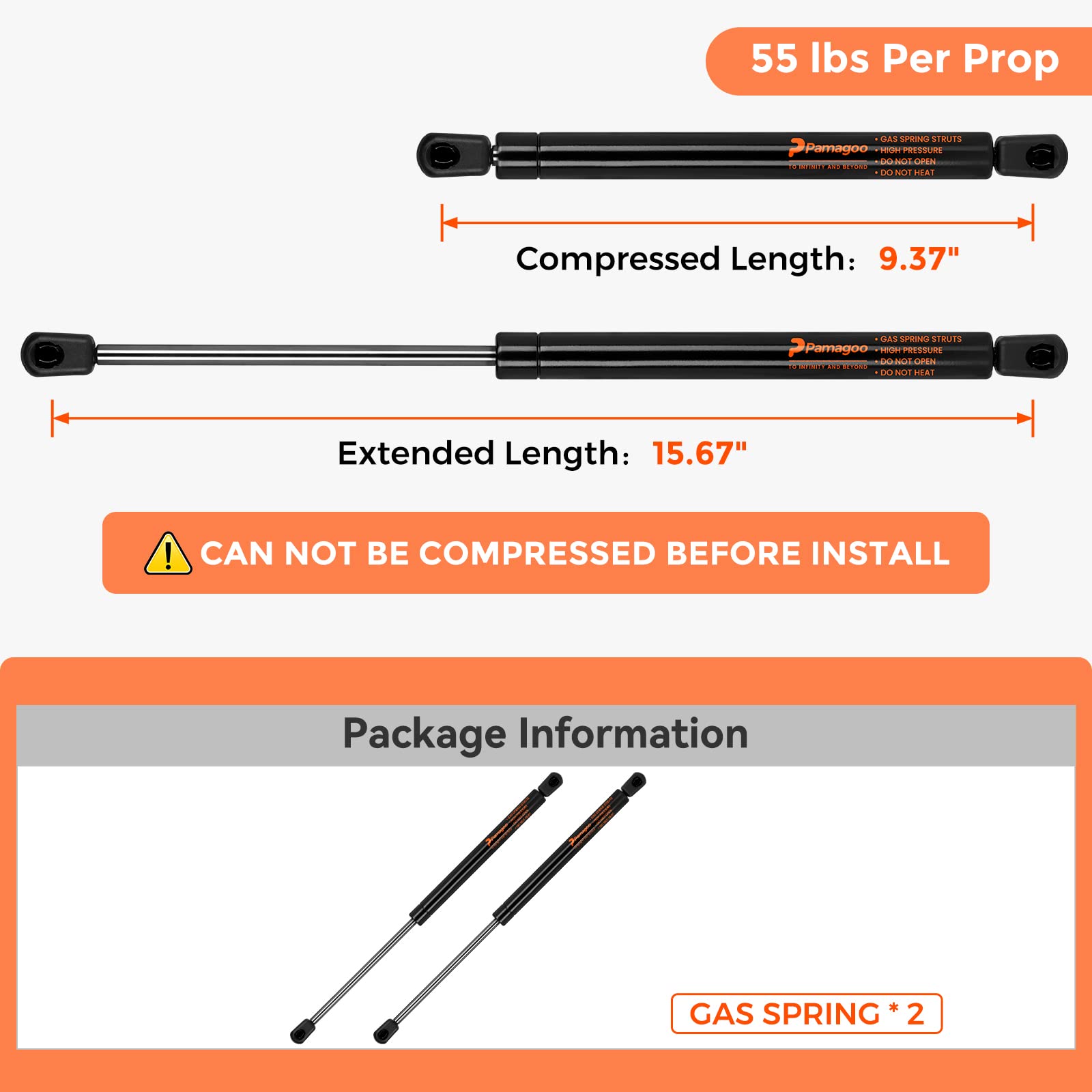 C16-23994 16 Inch 55 Lbs Gas Strut, 15.7'' Gas Spring Shock Prop Lift For Camper Shell Leer A.R.E Topper Rear Window Side Window