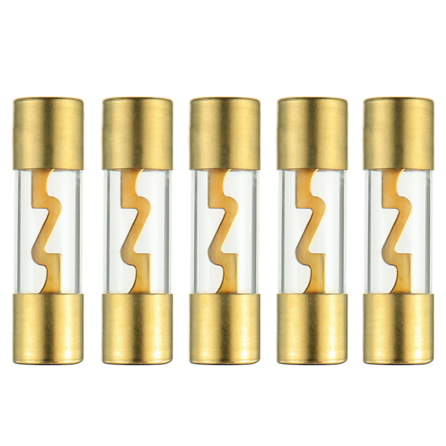 Bojack 60A Gold Plated Glass Car Audio Agu Fuse For Car/Auto/Marine Audio Stereo Amplifier Power Protection (Pack Of 5)
