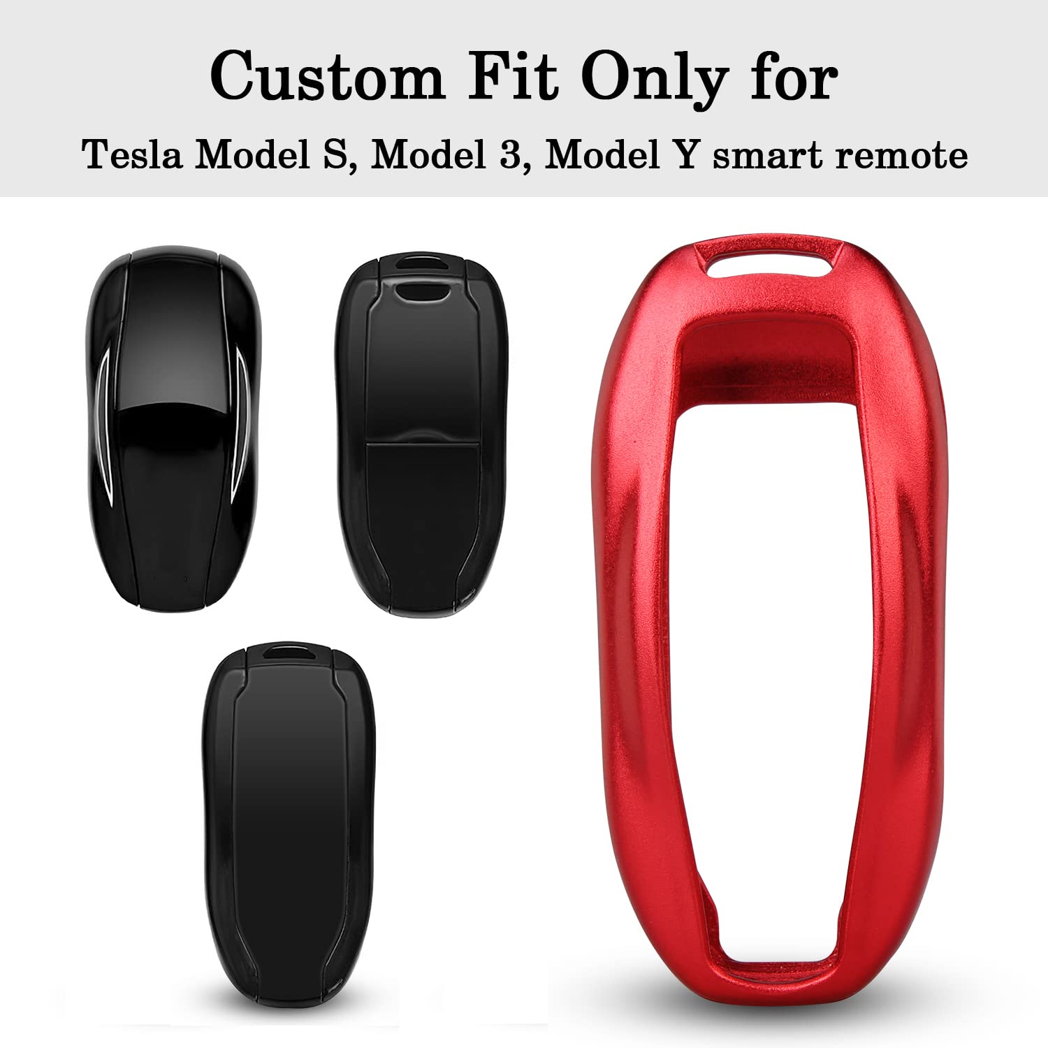 QBUC Tesla Key Fob Cover with Keychain, Aluminum, Model 3/S/Y Compatible, Red