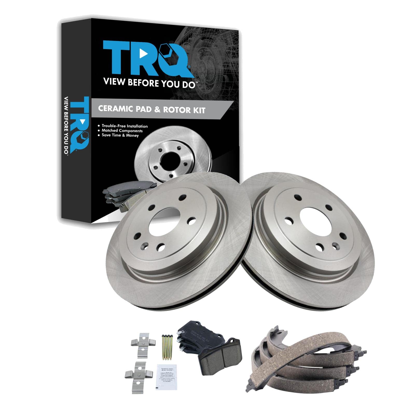 Trq Rear Brake Pad & Rotor Kit Brake Pads Brake Rotor Parking Brake Shoe Set Ceramic Compatible With 2015 Cadillac Cts