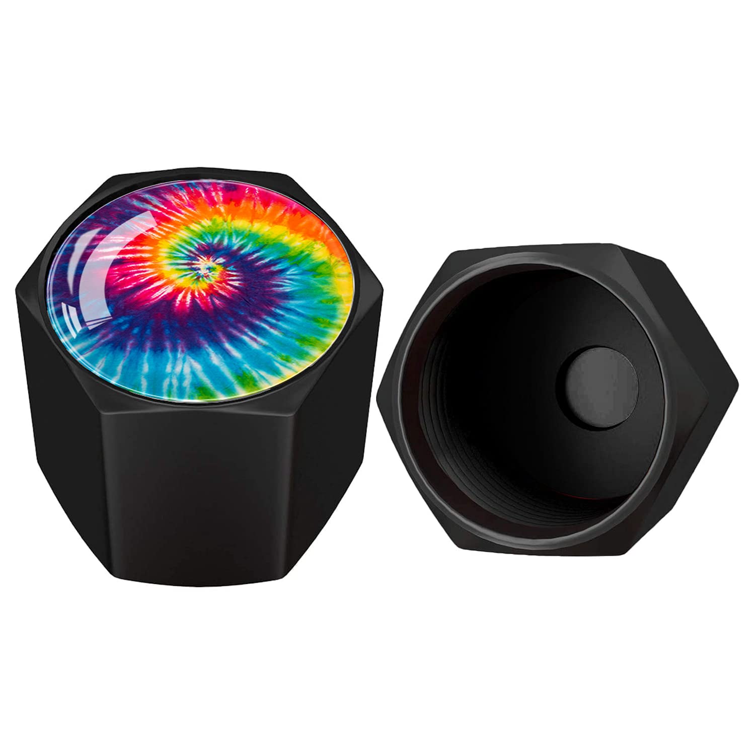 Metal Car Wheel Tire Valve Stem Caps 4 Pack Cool Tie Dye Pattern Aluminum Car Tire Air Valve Caps For Cars, Trucks, Bikes, Motor