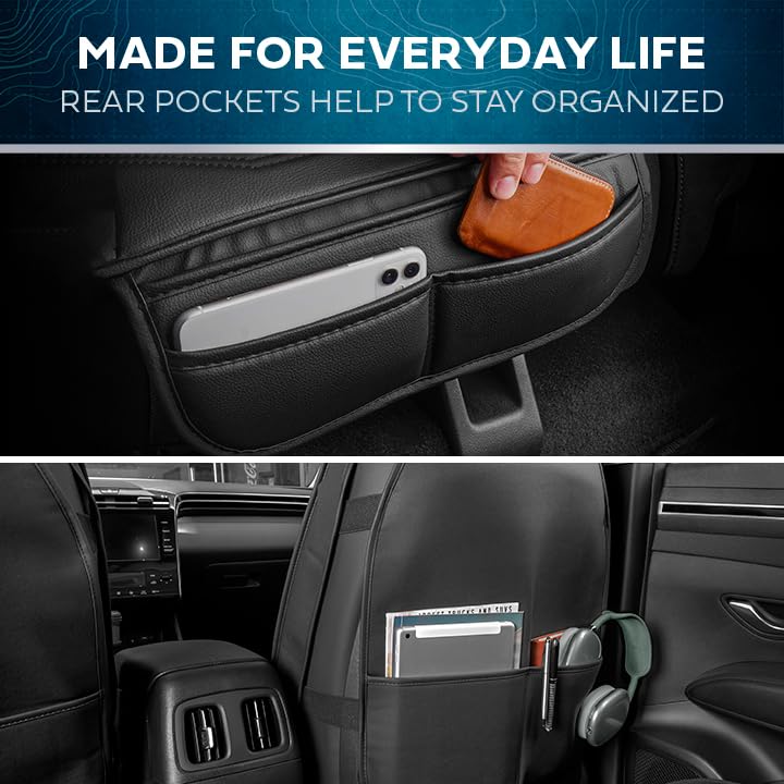 MotorBox Prestige Faux Leather Seat Covers - Semi-Custom Fit Car Seat Covers Full Set - Seat Covers for Trucks & SUV PU Leather