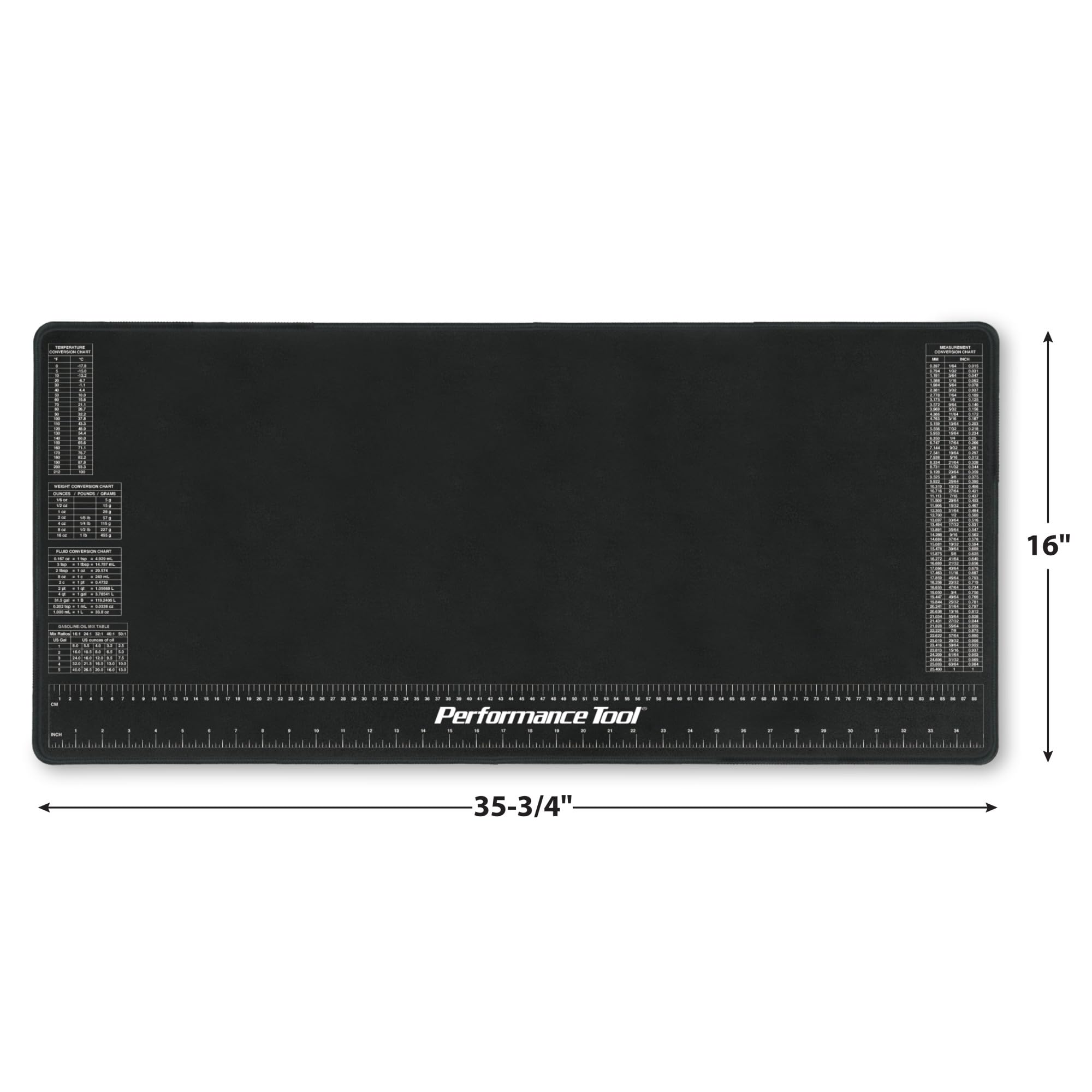 Performance Tool W88977 Neoprene Mat With Ruler And Reference Charts, Chemical Resistant, 16-Inch X 35.75-Inch, Protects Work Surface From Solvents And Oils