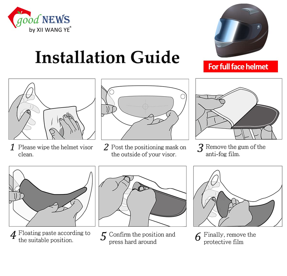Xii Wy Universal Motorcycle Full Face Helmet Shield Anti Fog Film,Hd Grey Visor Lens Insert Fog Resistant Waterproof Sticker
