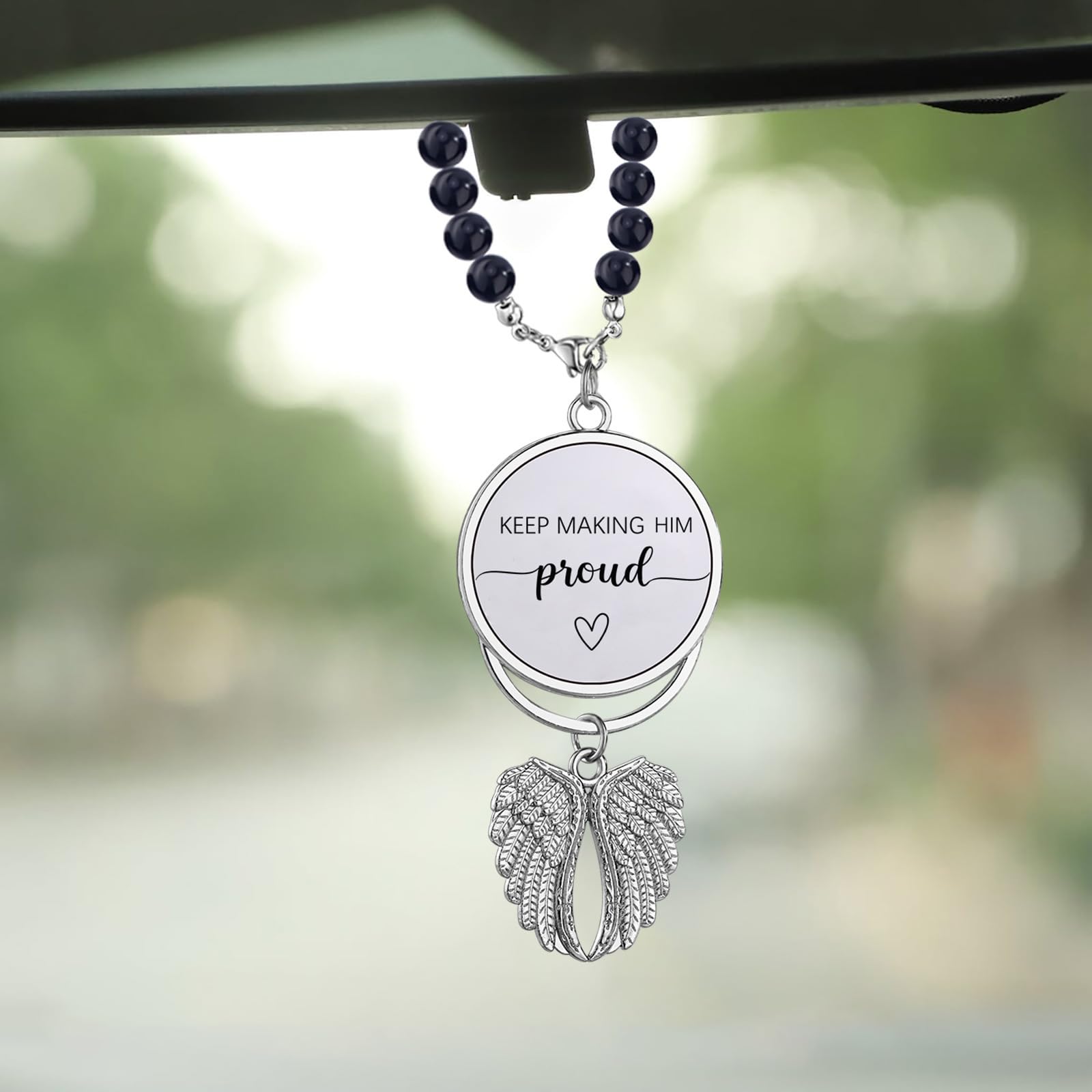 Memorial Car Charm Sympathy Gifts for Loss of Loved one, Keep Making Her Proud Ornament Hanging Rear View Mirror Accessories Gri