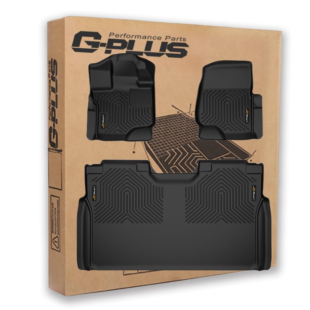 G-PLUS Floor Mats Compatible with Ford F150 SuperCrew 2015-2024 TPE All Weather Full Cover Protection 3 Piece Black Cargo Liners
