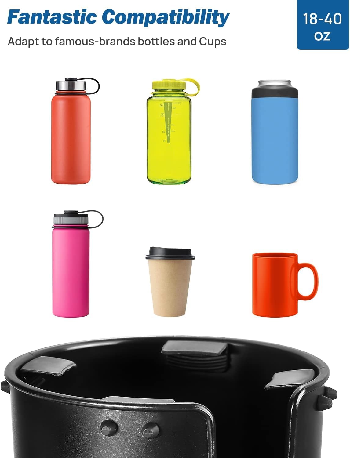 Joytutus Cup Holder Expander For Car, 2 Pack Car Cup Holder Expander For Yeti, Hydro Flask, Large Car Cup Holders Hold 18-40 Oz