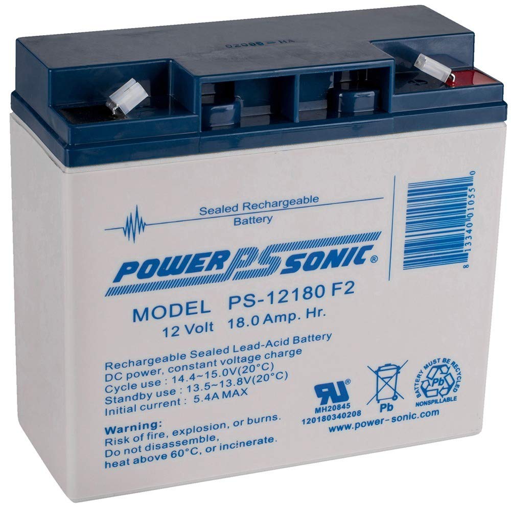 Rechargeable Sealed Lead Acid Battery PS-12180 12V 18.0 AH @ 20-hr. 12V 17.1 AH @ 10-hr., gray