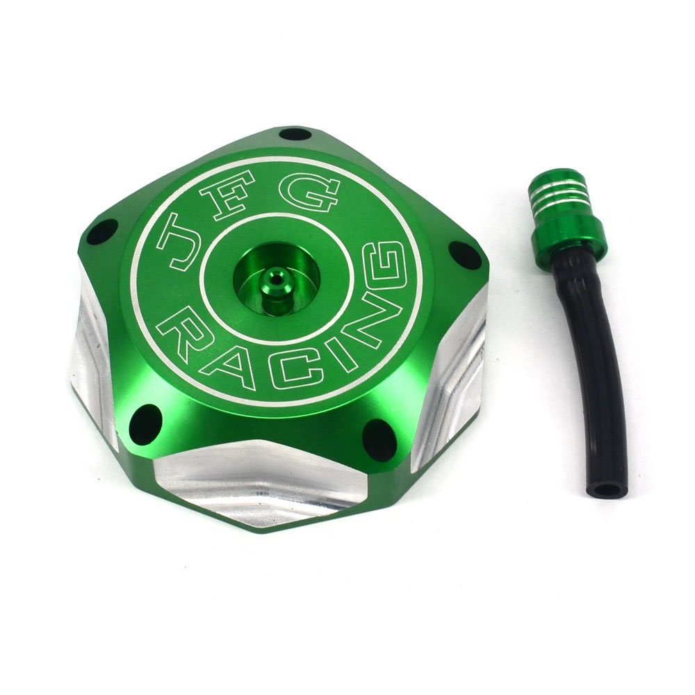 JFG RACING Dirt Bike Gas Cap - CNC Aluminum with Breather Valve for KLX110/450R KX85/100/250/250F/450F - Green