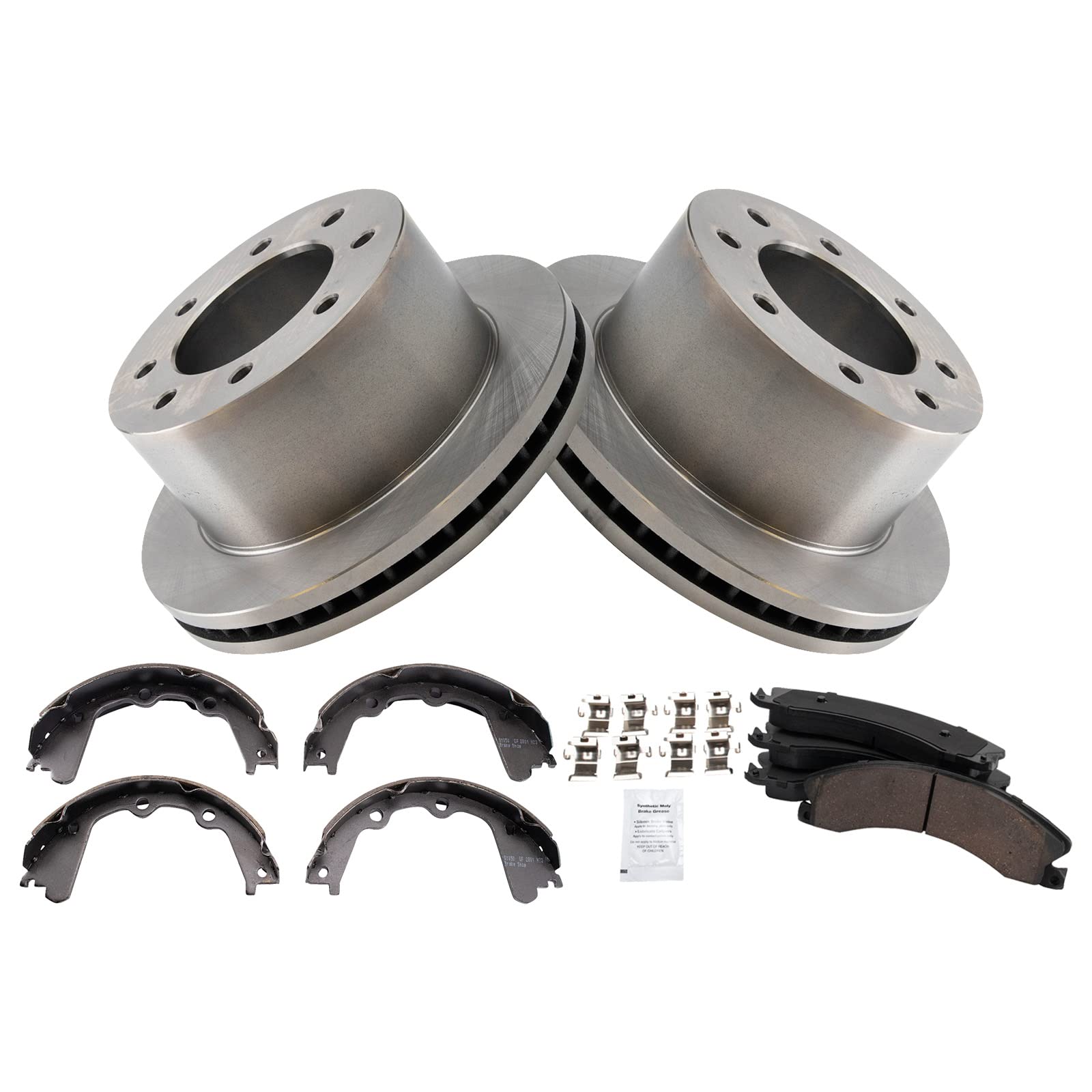 Trq Rear Brake Pad & Rotor Kit Brake Pads Brake Rotor Parking Brake Shoe Set Ceramic Compatible With 2013-2017 Chevrolet Silvera