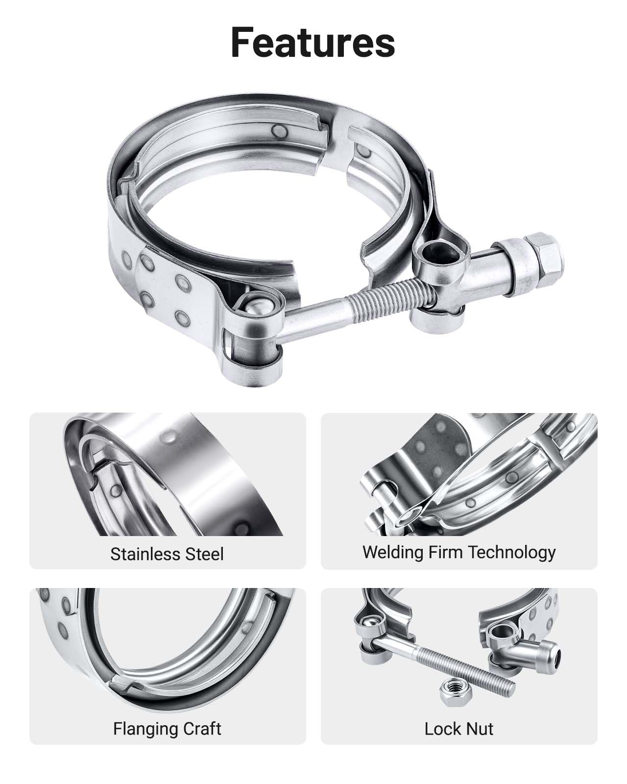 Evil Energy 2.5 Inch V Band Clamp For Flange Kit Stainless Steel 4Pcs (No Flanges)