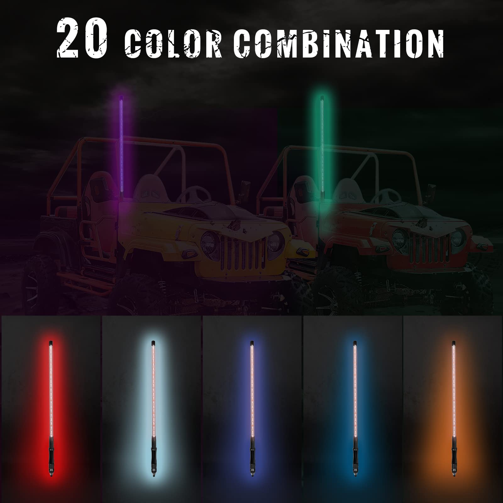 2Pcs 6Ft Led Whip Lights Antenna Flag Pole Quick Release Base For Atv Utv Rgb