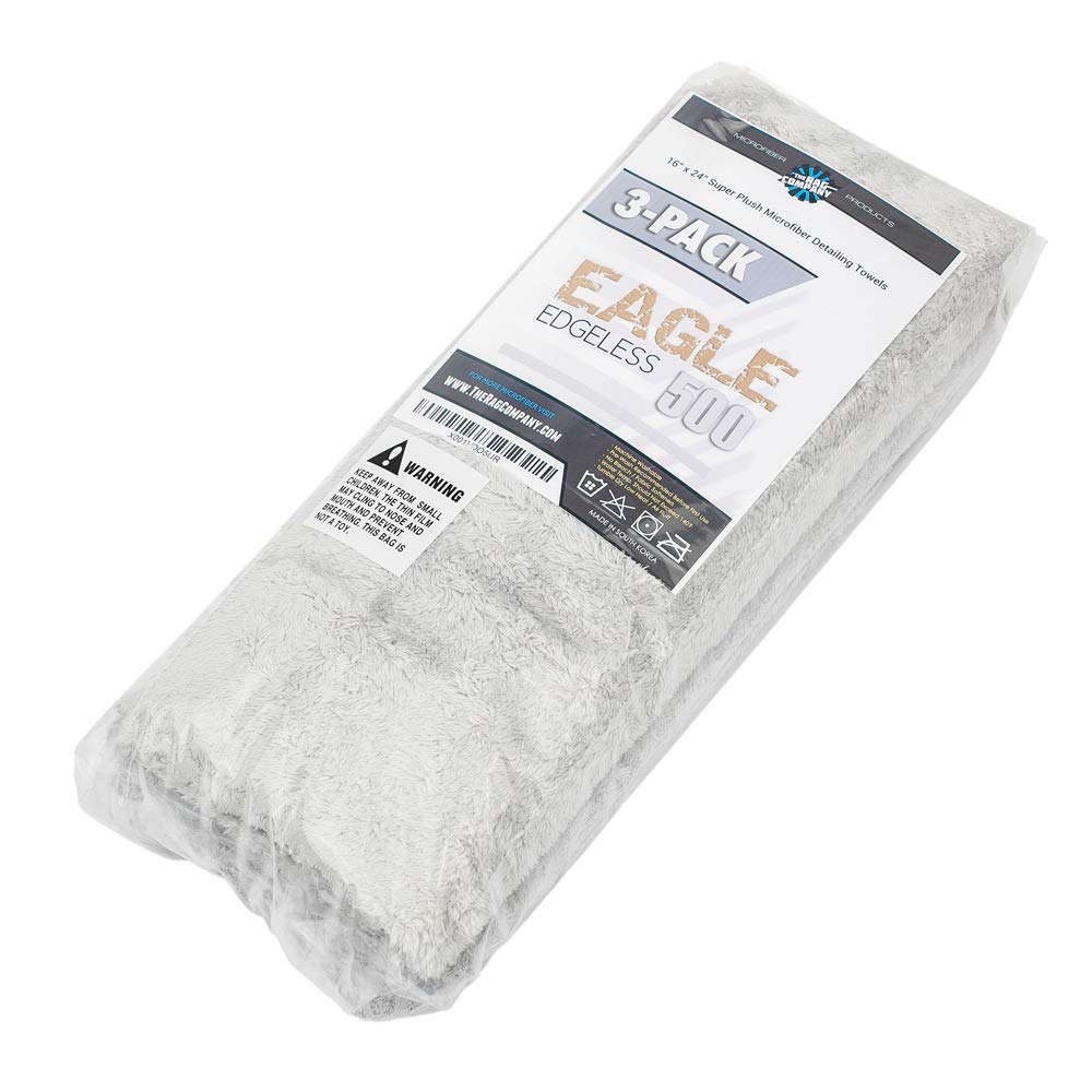 The Rag Company - Eagle Edgeless 500 (3-Pack) Professional Korean 70/30 Blend Super Plush Microfiber Detailing Towels, 500Gsm, 1