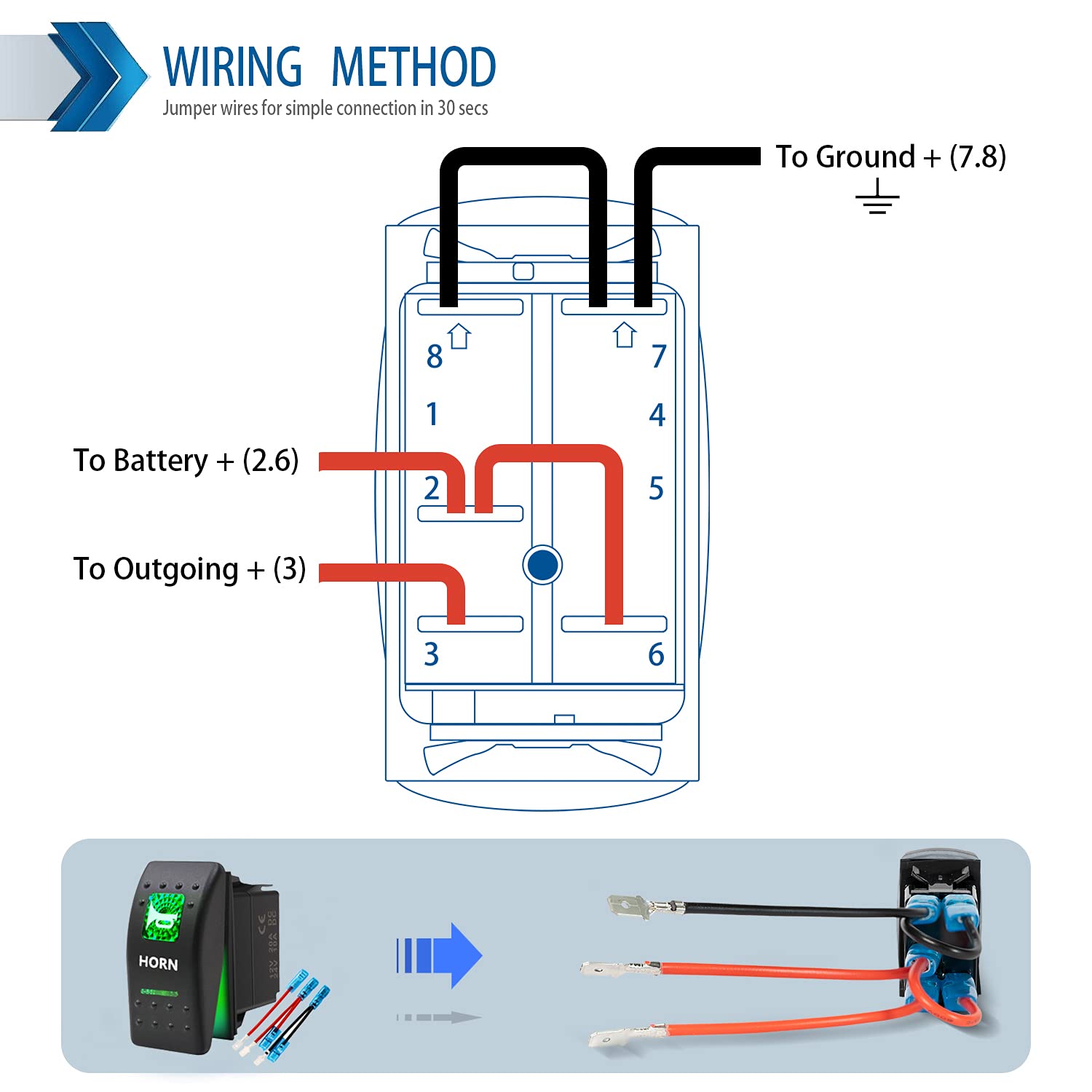 Momentary Horn Button Waterproof Rocker Switch Toggle - On/Off Green Led Light - 12V 20Amp 24V 10Amp, 5 Pin For Automotive Car V