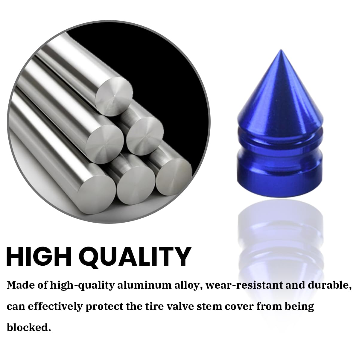 Osilly Universal Blue Round Aluminum Car Tire Valve Caps, 8 Pack Spike Design, Dust-Proof, Fit for Cars, Trucks, SUVs and Motorc