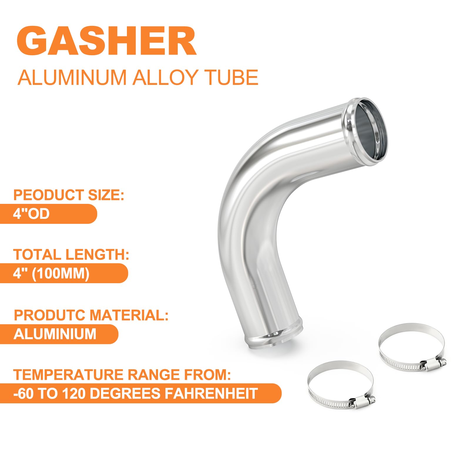 Gasher 1Pcs 90 Degree Elbow Aluminum Alloy Tube 4''Od, Leg Length 4'' (100Mm) With Bead Roll, Intercooler Pipe For Intake And Co