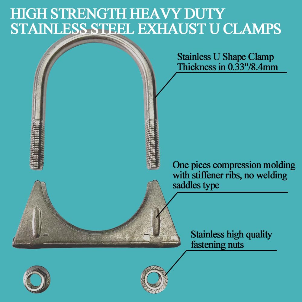 Heavy Duty 2.25'' Exhaust U-Bolt Clamp 2 1/4 Inch Stainless Exhaust Clamp