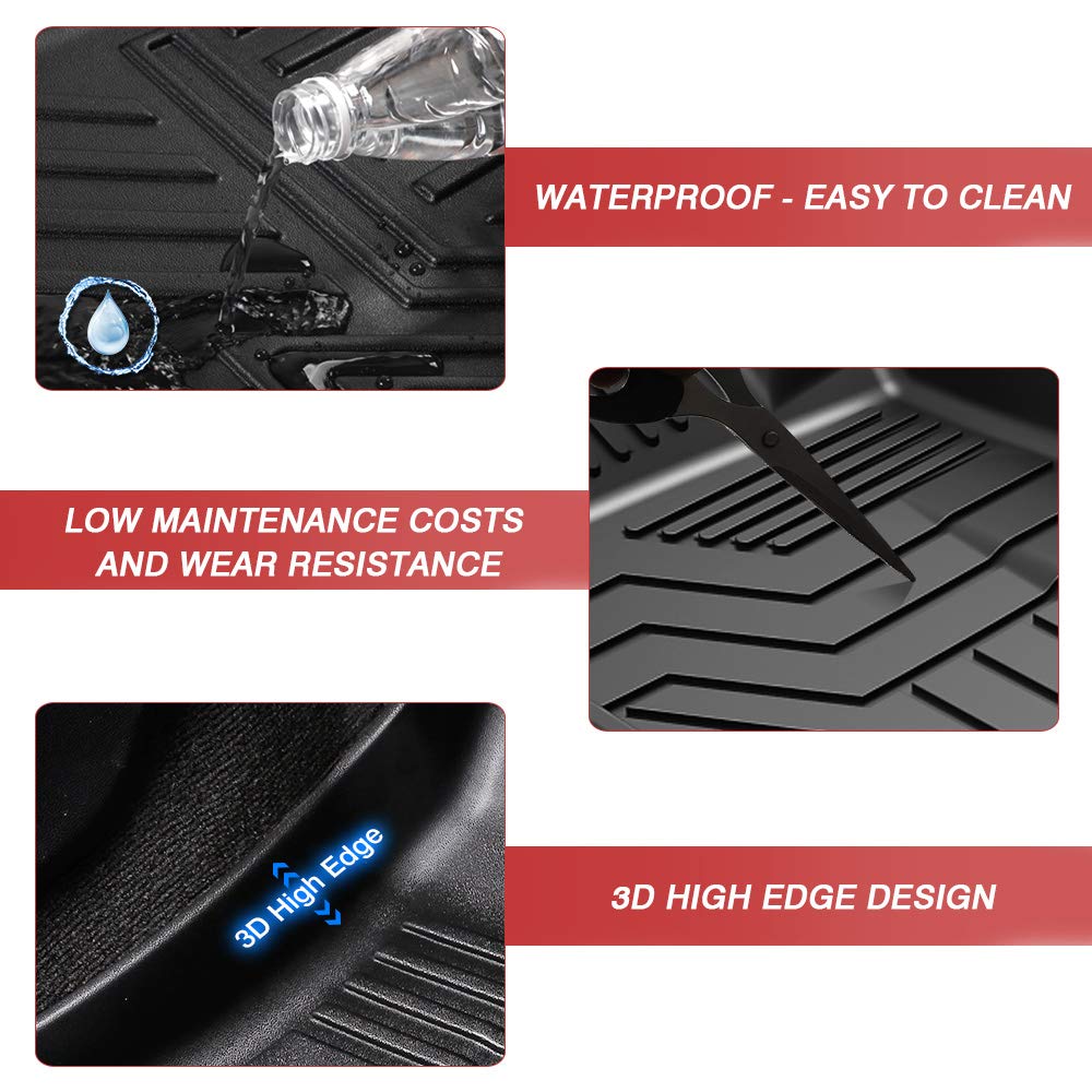 KUST 3D Floor Mats for Ford Mustang 2015-2024, TPE Non-Slip Black Car Mats, Durable All Weather Liners, Model 20200403