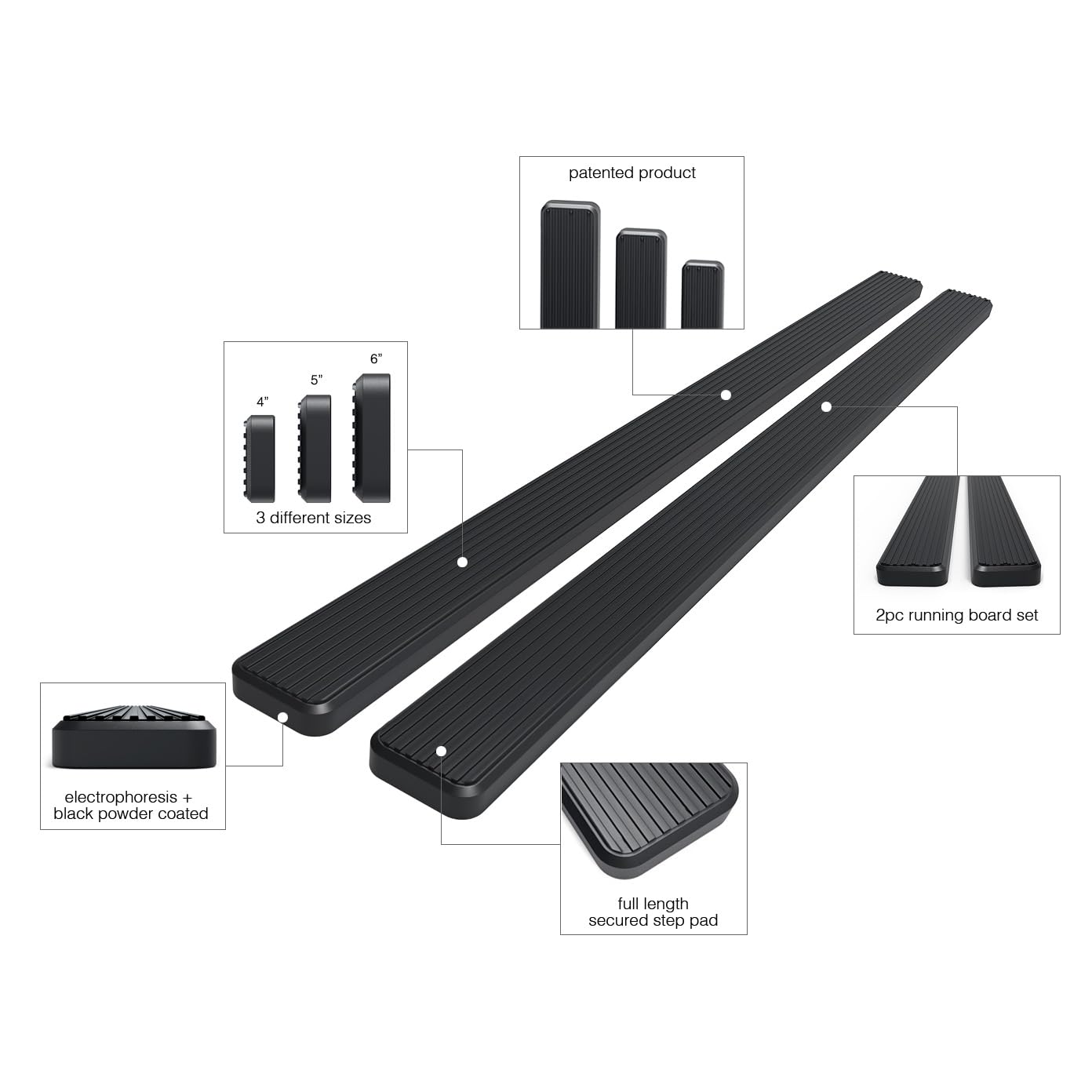 Hd Ridez Running Board Side Step 6' Black Compatible With Ford Ranger Mazda B-Series 1999-2011 Super Cab 4-Door (Side Steps Side Bars)
