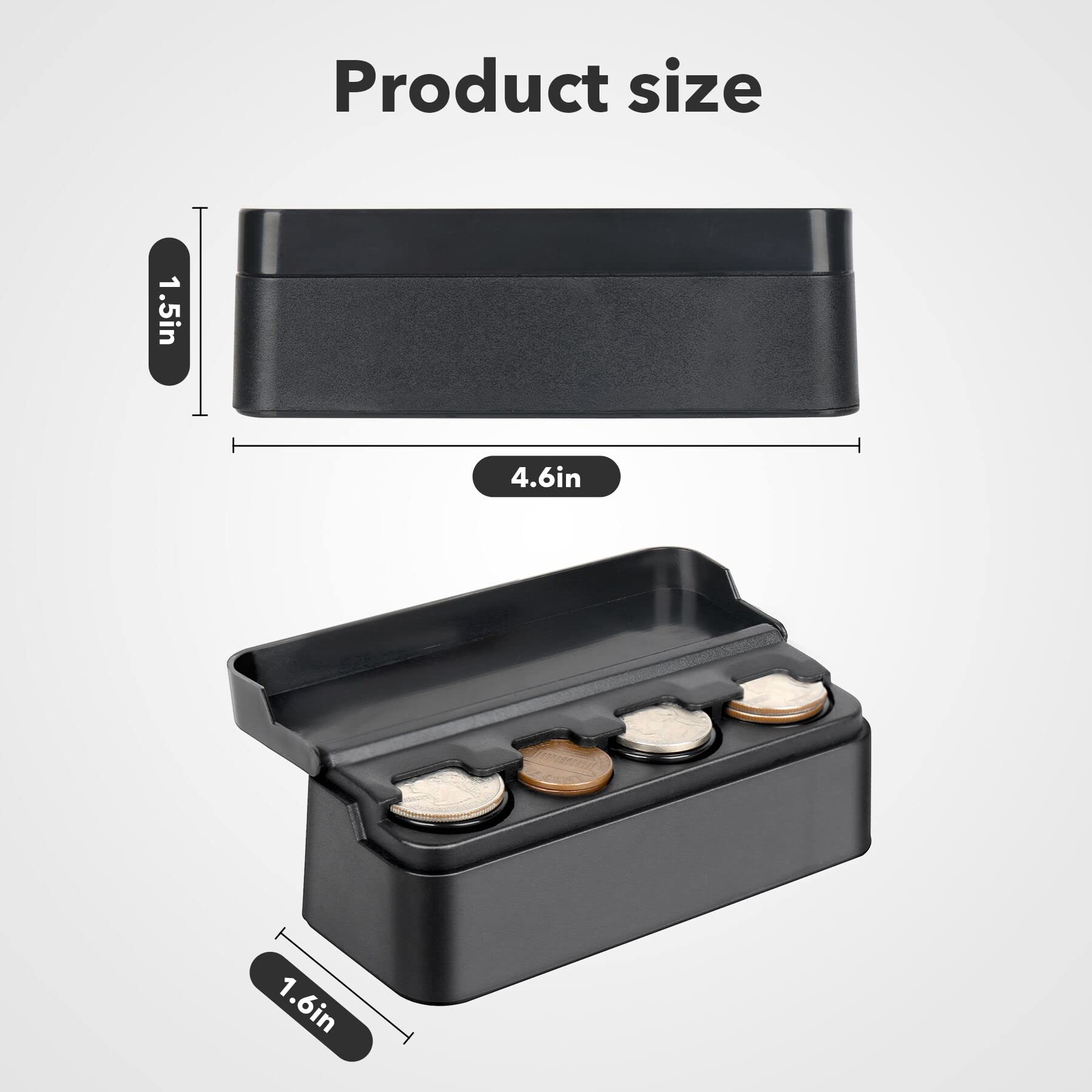 SINGARO Coin Holder for Car, 2PCS Black Coin Organizer for Different Sizes, Dash-Mounted for Cars & Trucks