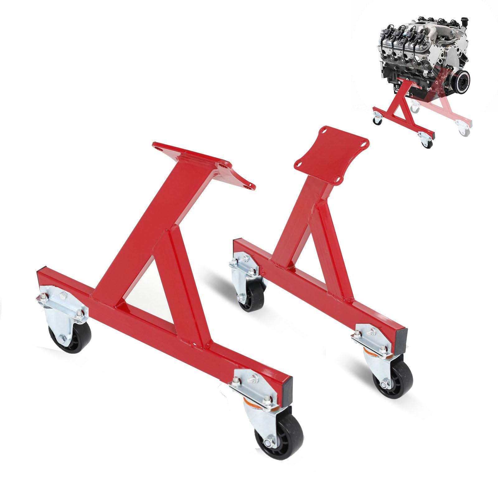 BETTERCLOUD Metal Engine Stand for LS Series V8 Engines - Heavy Duty Steel Cradle (2 PCS), Rolling Storage Stand with Swivel Cas