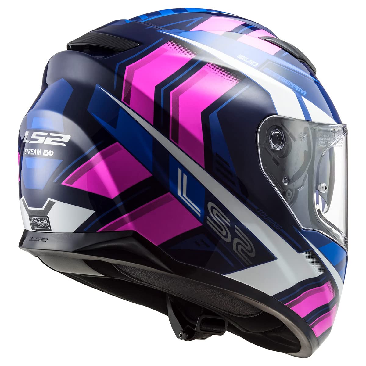 LS2 Helmets Full Face Stream Evo Helmet - Large, Plastic, Loop Black/Pink/White/Blue, Model 328-1384