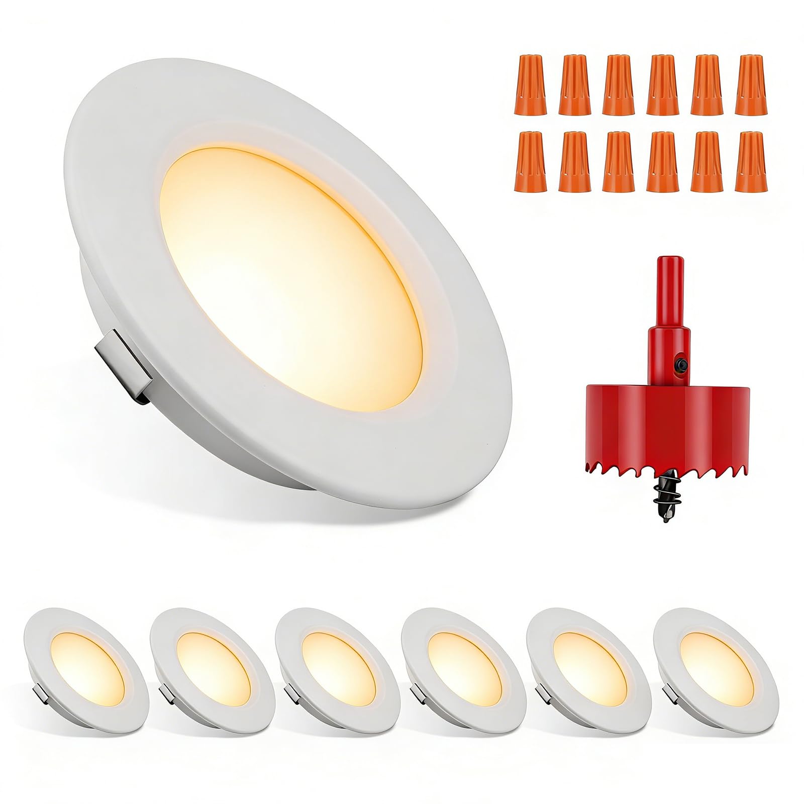 RVZONE 6 Pack RV Boat Recessed Ceiling Light 12 Volt LED Lights Super Slim LED Panel Light with Hole Puncher DC 12V 3W Full Alum