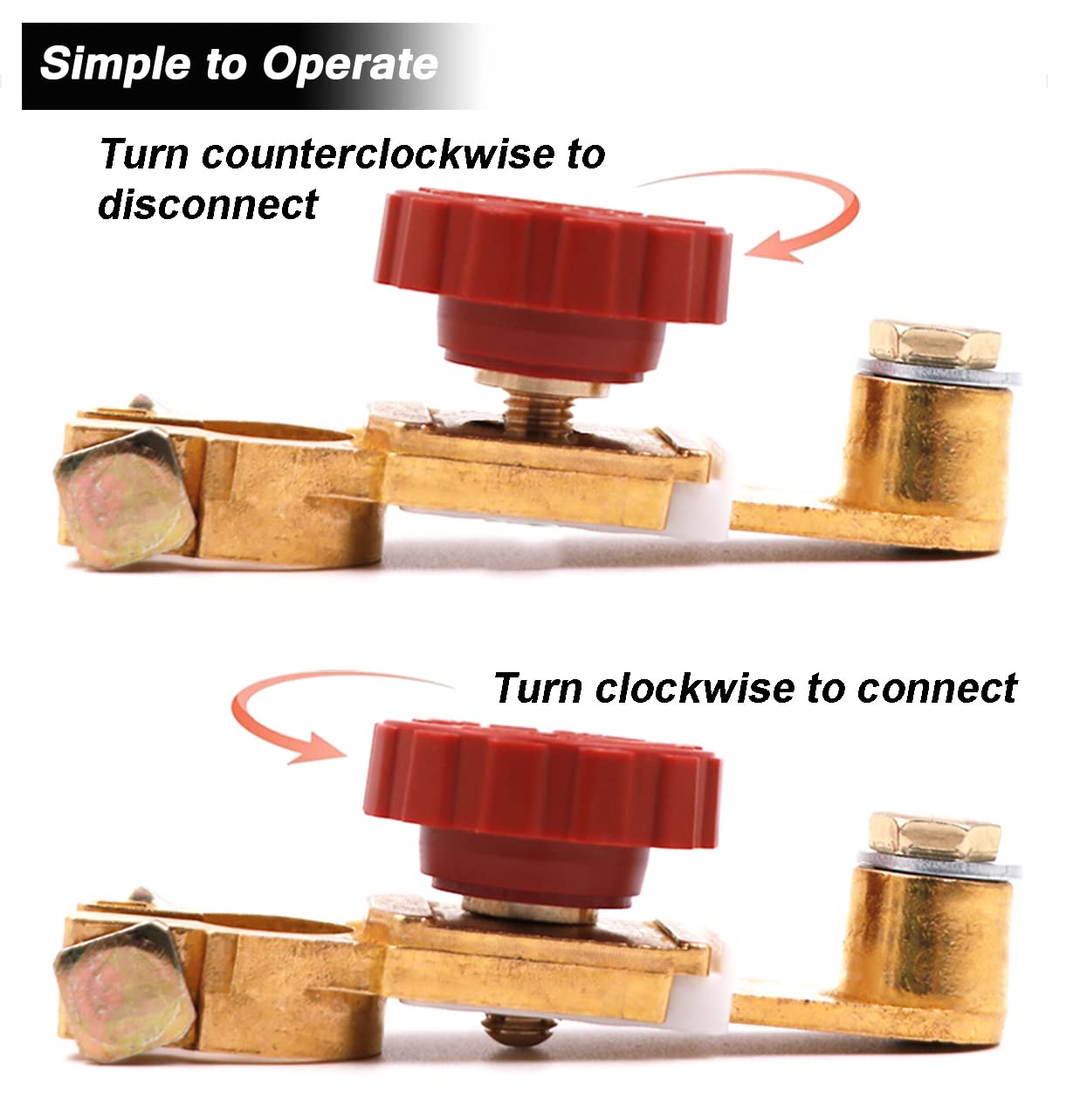 HooRLZ Top Post Battery Disconnect Switch - 12V/125A Quick Disconnect Cut Off - Red, Brass for Car, Truck, Marine, RV