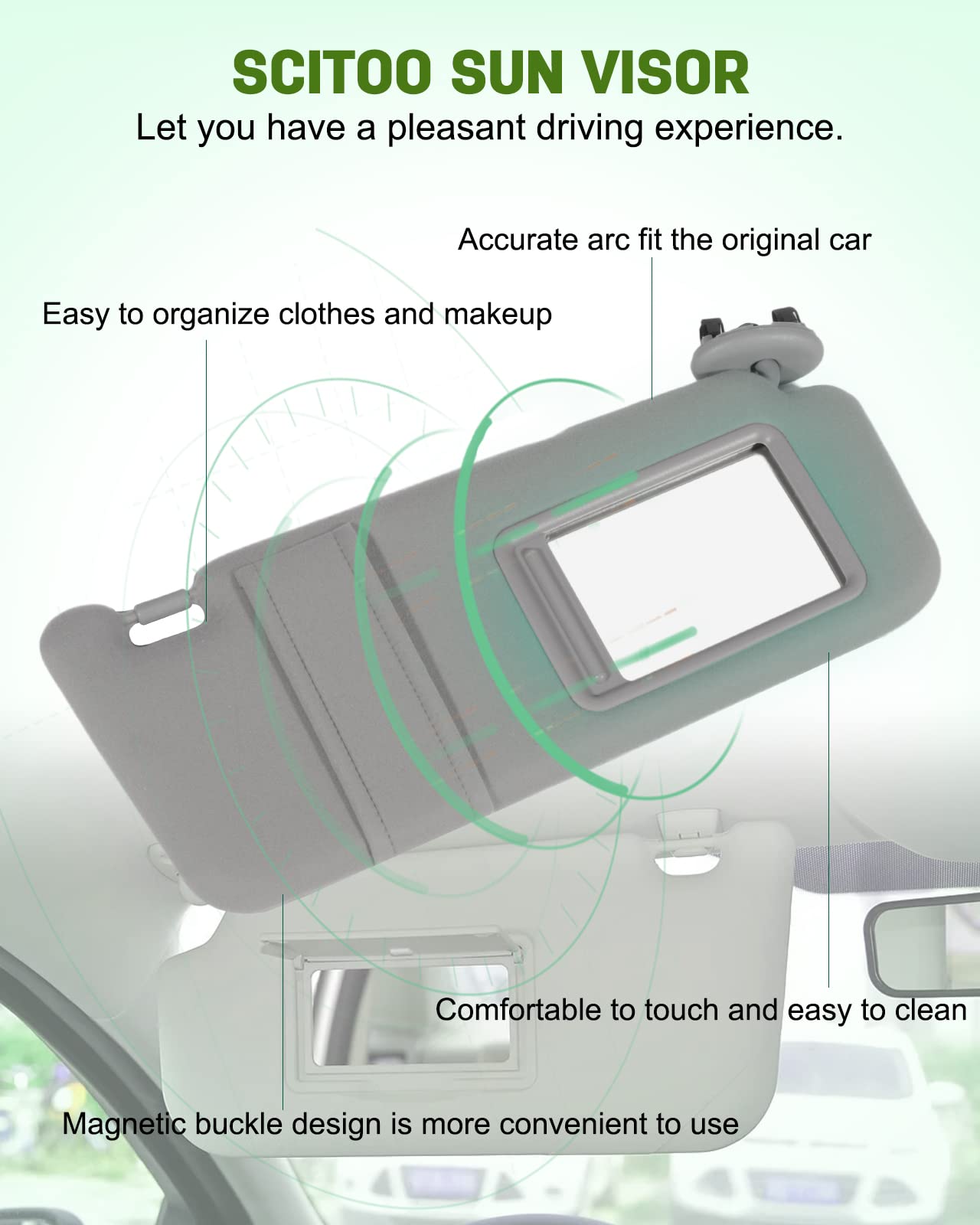 Scitoo Gray Right Passenger Side Interior Sun Visor Fit For Toyota For Camry 2006-2011 Without Sunroof (Oe:74310-06750-B0)