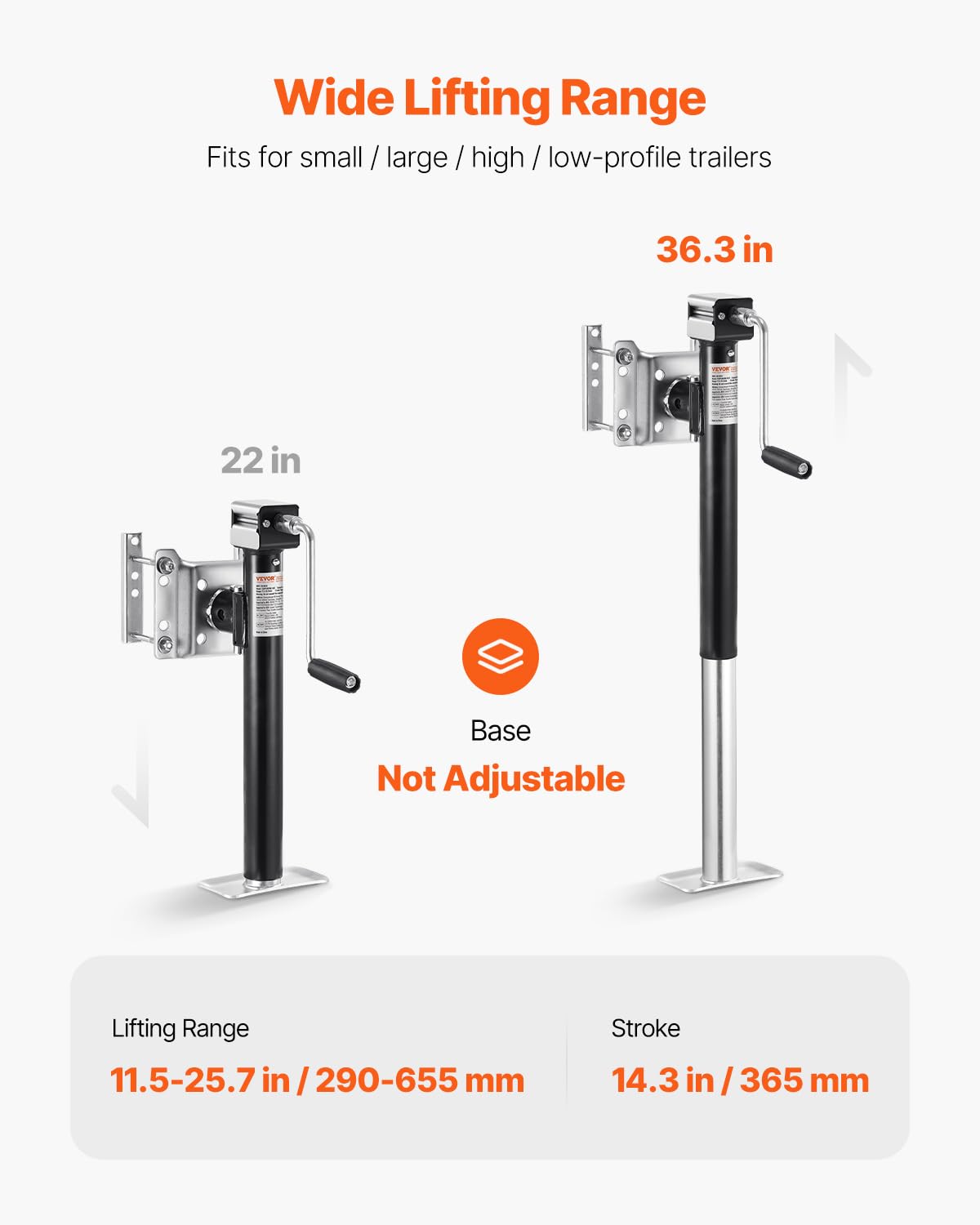 VEVOR 5000 lbs Dynamic Load Capacity, Heavy Duty Swivel Bolt-on Trailer Jack, 14.3 Lift Trailer Jack Stand with Handle for RV,