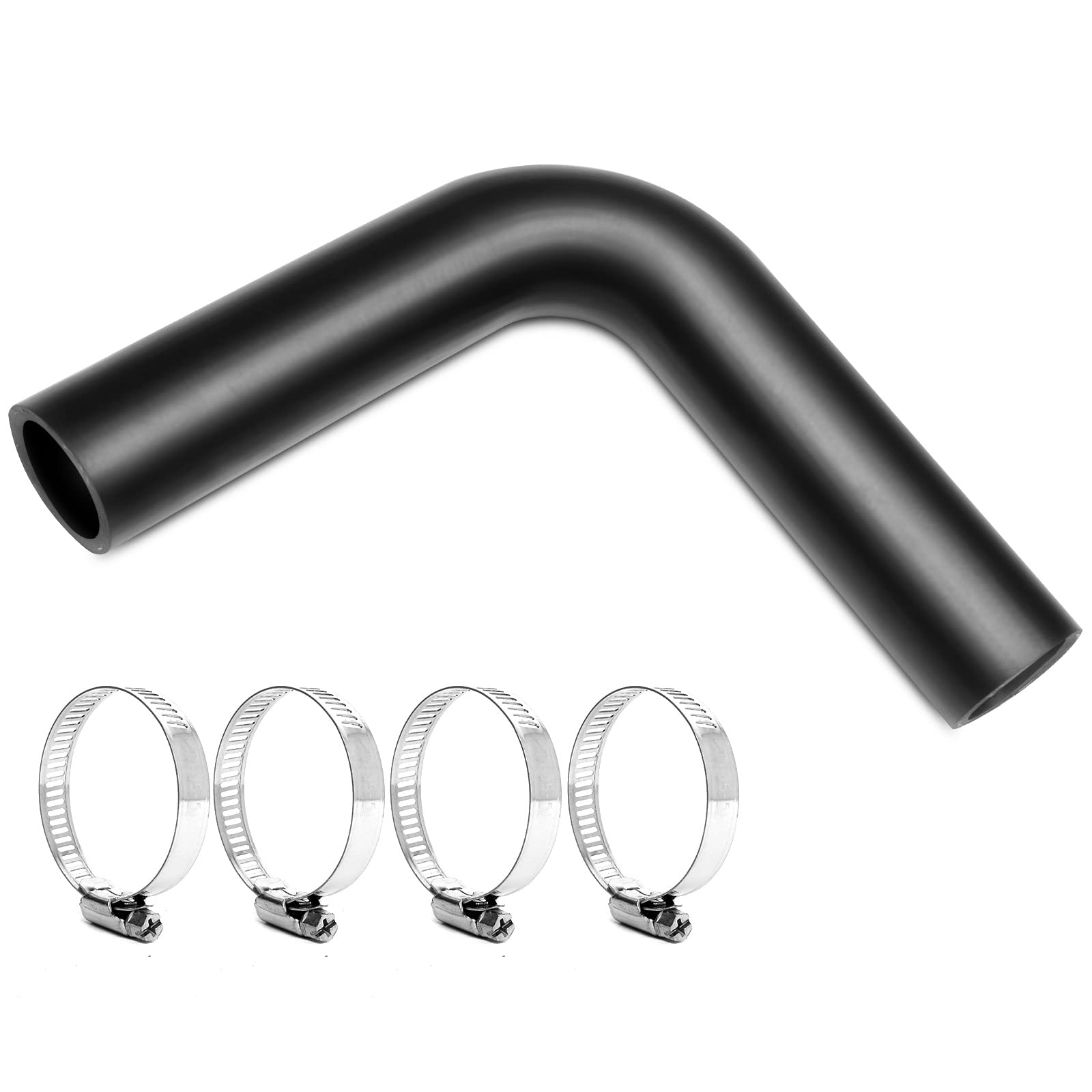 Tkkeuep Gasoline Fuel Filler Neck Hose With 4 Clamps, 1 Inch Id, Reinforced Gas Tank Filler Hose (90 Degree)