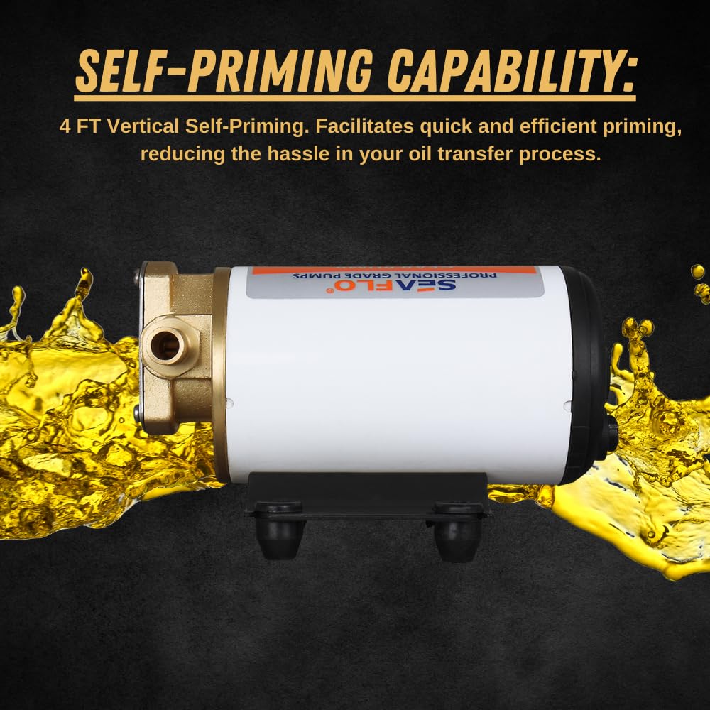 Seaflo 12V Self Priming Impeller Gear Pump 3.2 Gpm/12.0 Lpm For Diesel Lubricants Machinery Fuel Scavenge Oil Transfer