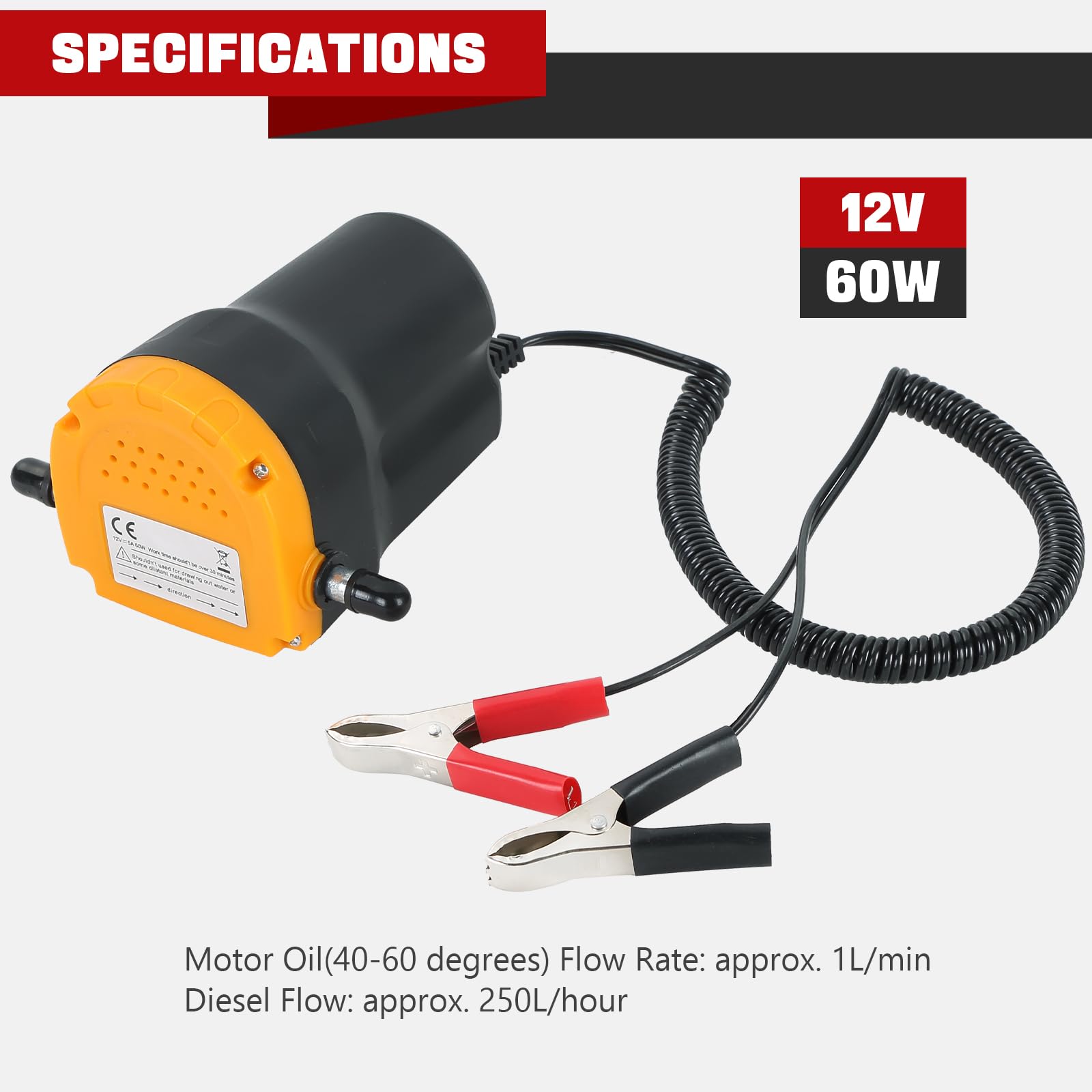 DASBET 12V 60W Oil Change Pump Extractor, Oil/Diesel Fluid Pump Extractor Scavenge Suction Oil Change Pump Transfer Oil Removal