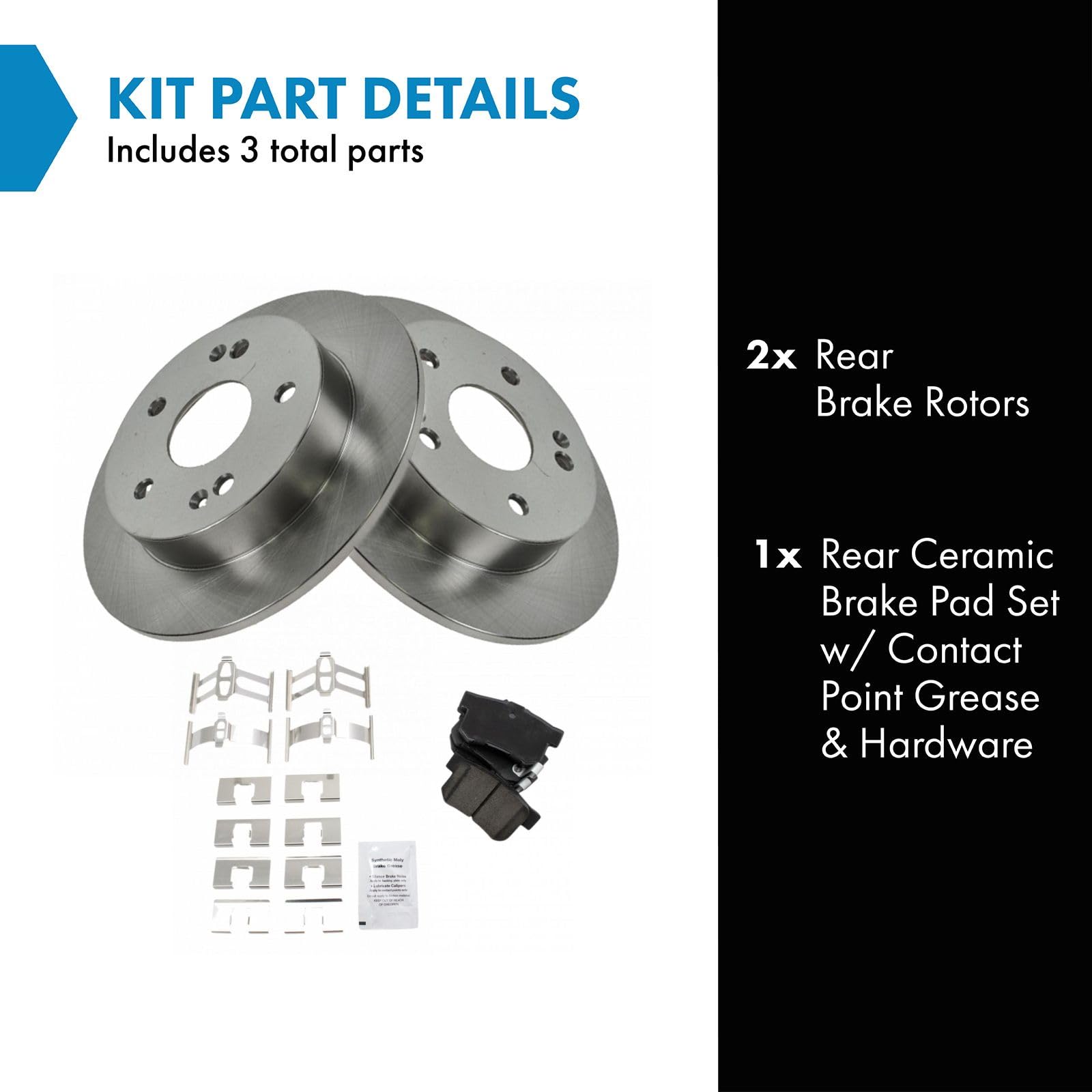 TRQ Rear Brake Pad & Rotor Kit Brake Pads Brake Rotor Ceramic Compatible with 2013-2015 Acura ILX 2012-2014 Honda Civic 1997-200