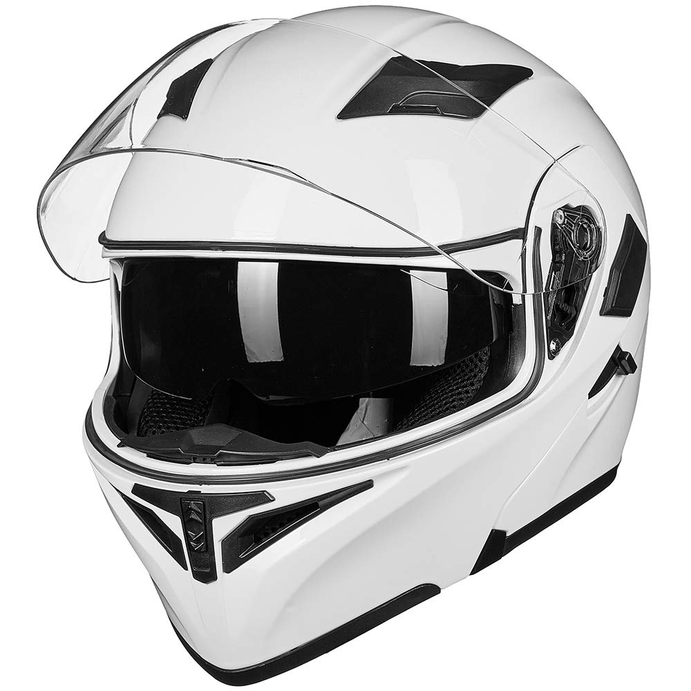 Ilm Motorcycle Dual Visor Flip Up Modular Full Face Helmet Dot Led Light Model 902L (S, White - Led)