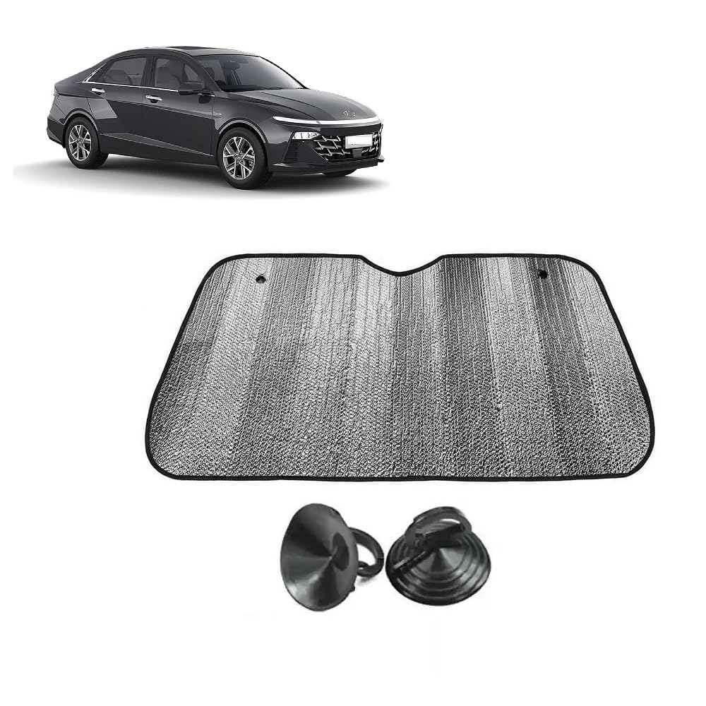Car Windshield Sun Shade UV Rays Protector Silver Sunshade Solar Reflective Suitable for H y u n d a i Verna [2023 to 2024]