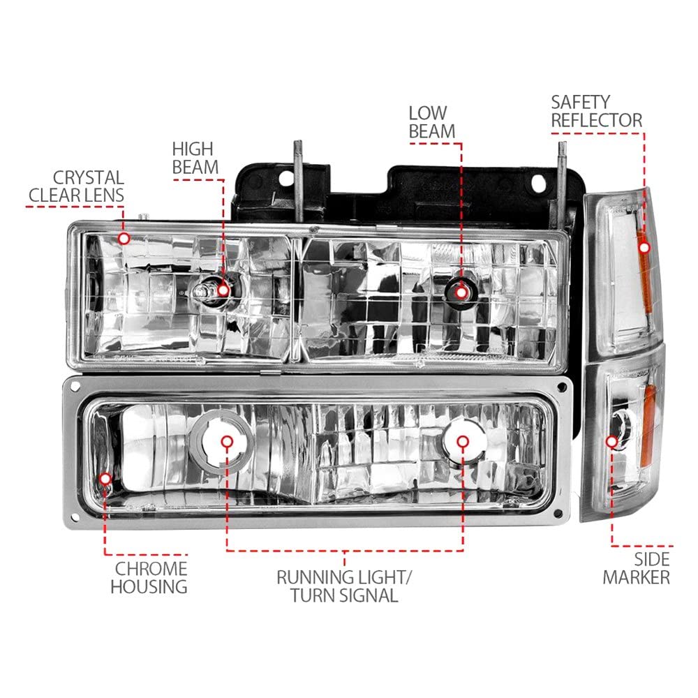 Anzo Usa - 88-98 Chevrolet C1500 Crystal Headlights Chrome W/Signal And Side Marker Lights (111506)