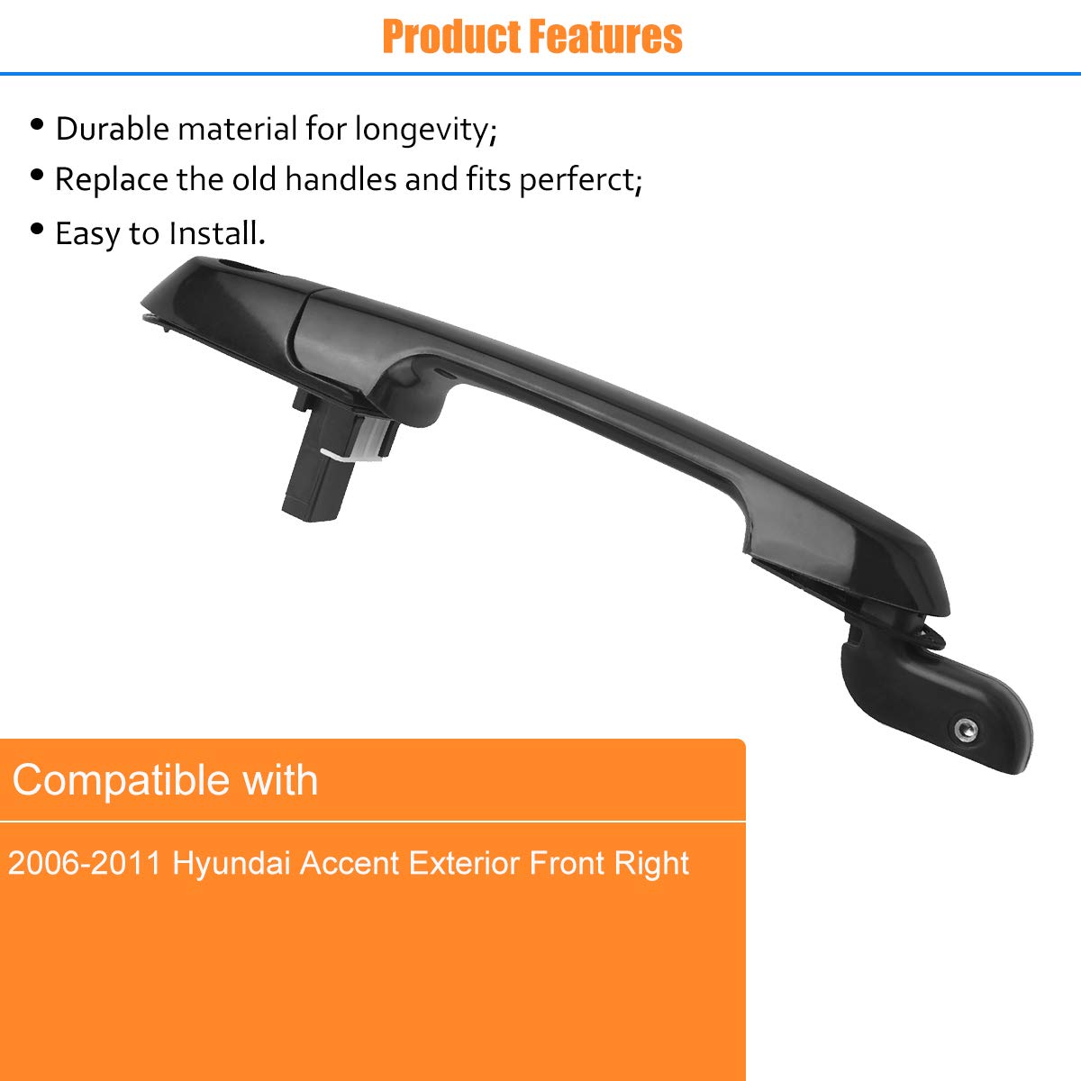 Npauto Exterior Door Handle Front Right Passenger Side Replacement For Hyundai Accent 2006 2007 2008 2009 2010 2011, Black, 80699 826601E050