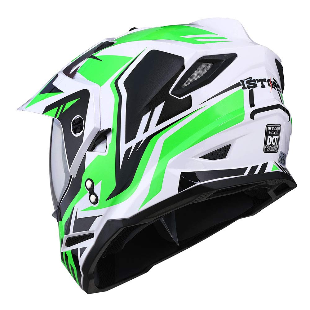 1Storm Dual Sport Motorcycle Motocross Off Road Full Face Helmet Dual Visor Storm Force Green, Size Medium