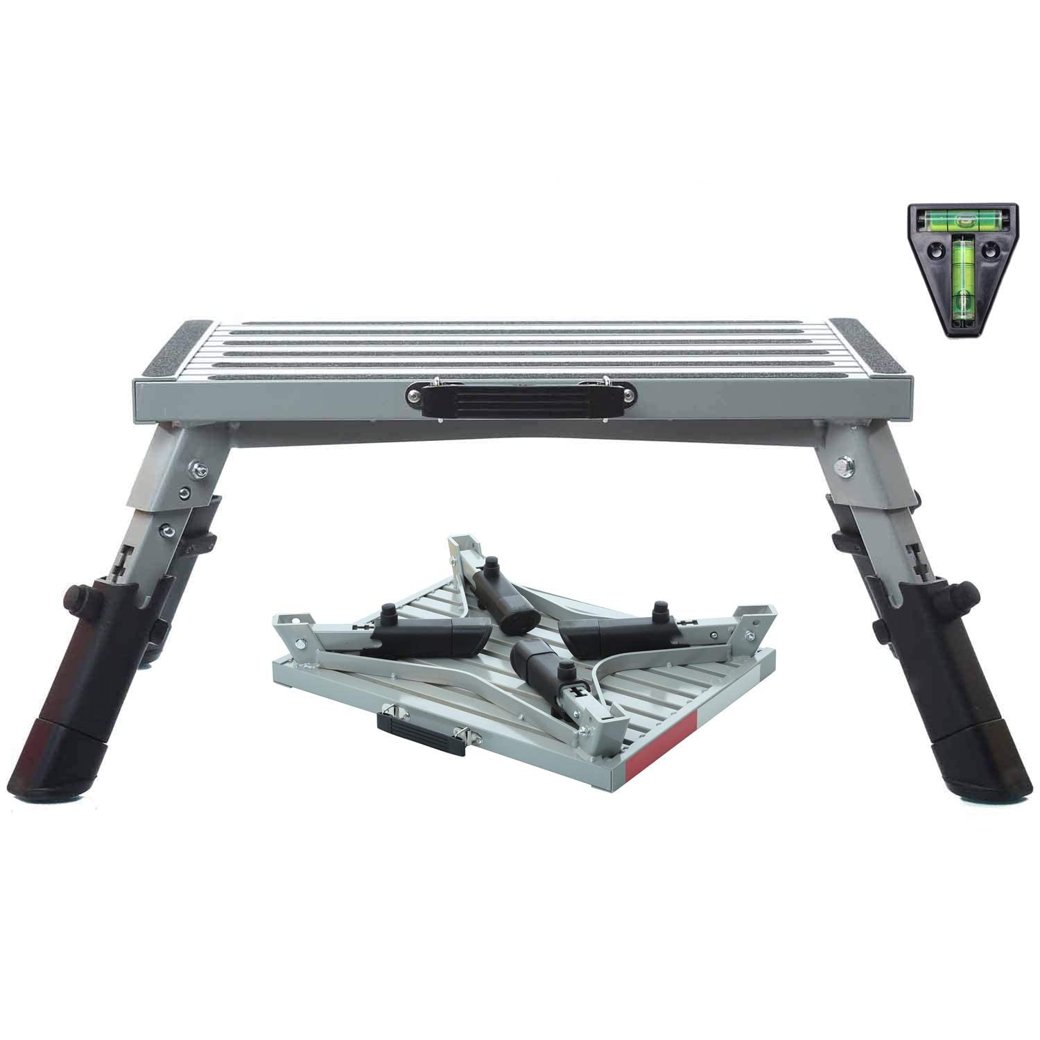 Homeon Wheels RV Step Stool - 19" x 14.5", 1,500lbs Adjustable Aluminum, Non-Slip Rubber Feet, Reflective Stripe, Model SP-800