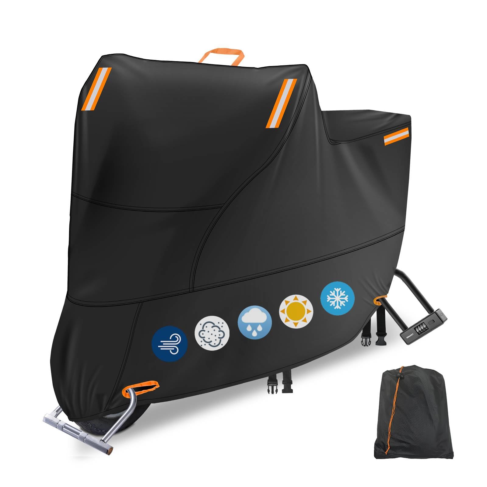Waterproof Motorcycle Cover Outdoor, Motorbike Scooter Moped Rain Dust Protection Cover with 4 Reflective Strips and 2 Windproof